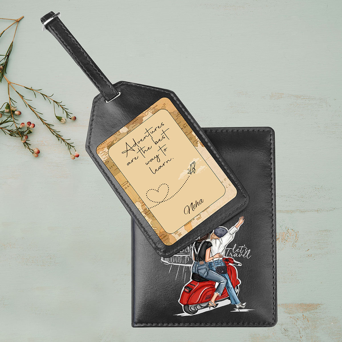 Personalized Traveloholic Passport Cover & Luggage Tag Combo - Black