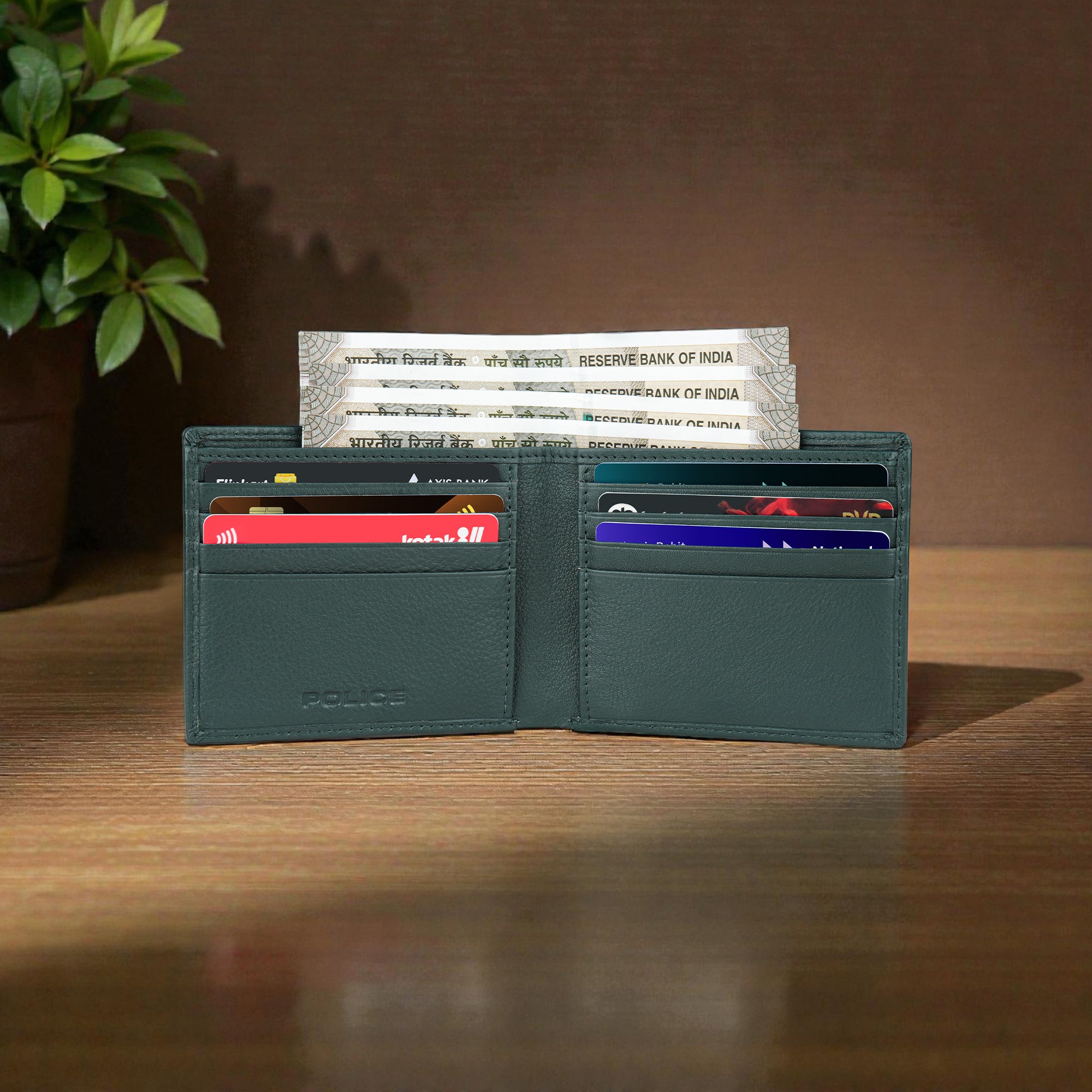 Police Ricco Slim Bi-Fold Leather Wallet - Orlando Green