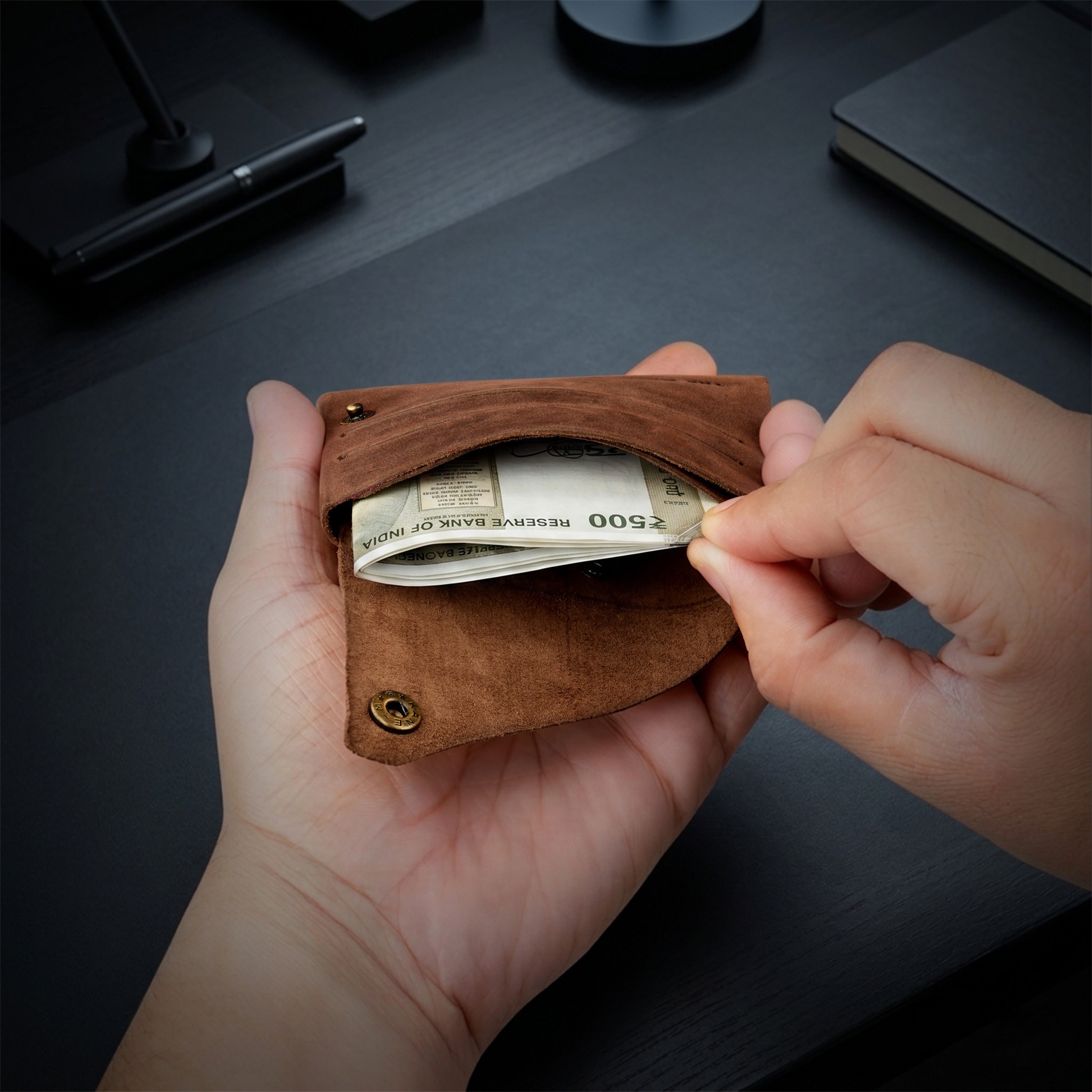 DIY Envelope Genuine Leather Wallet - Brown