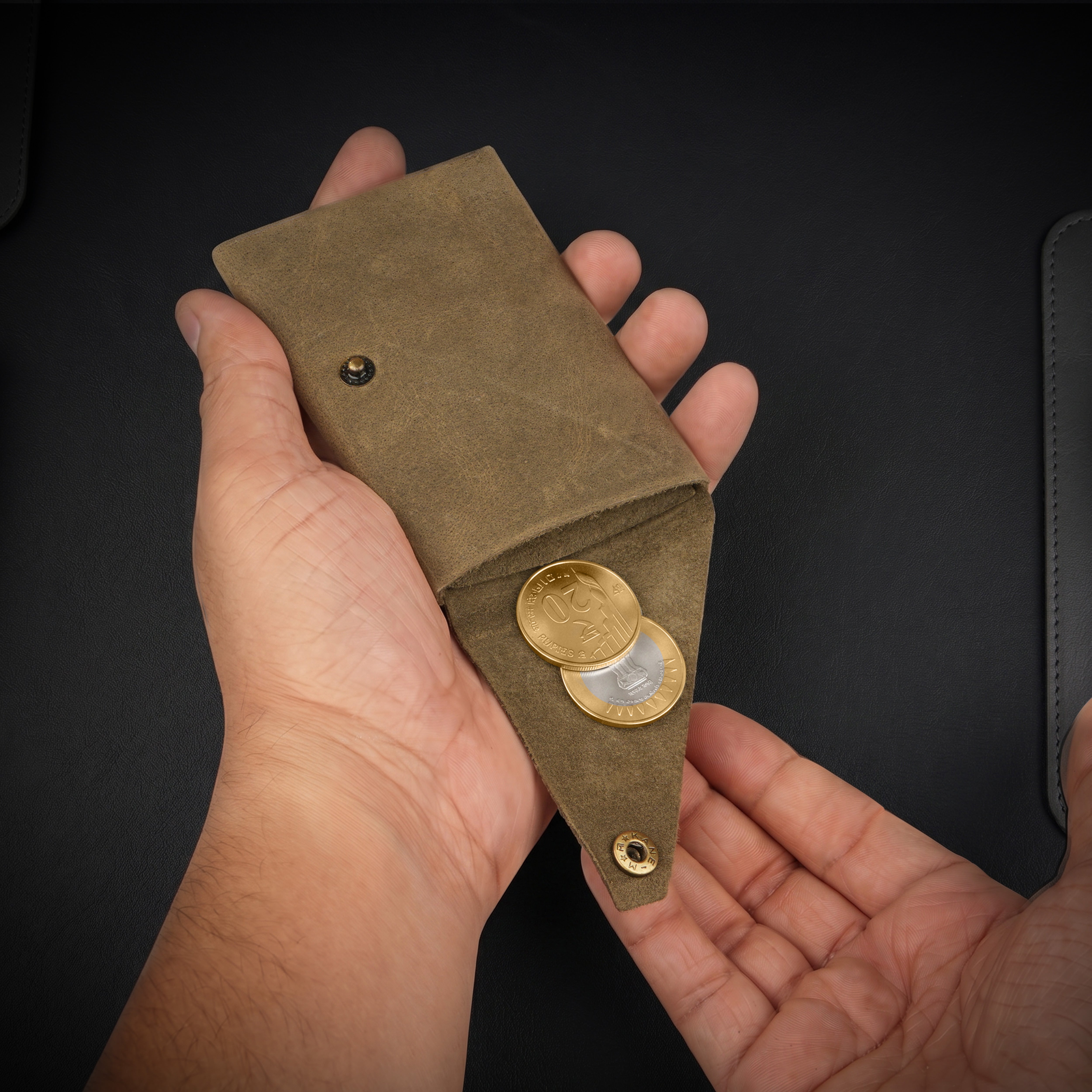 DIY Envelope Genuine Leather Wallet - Green