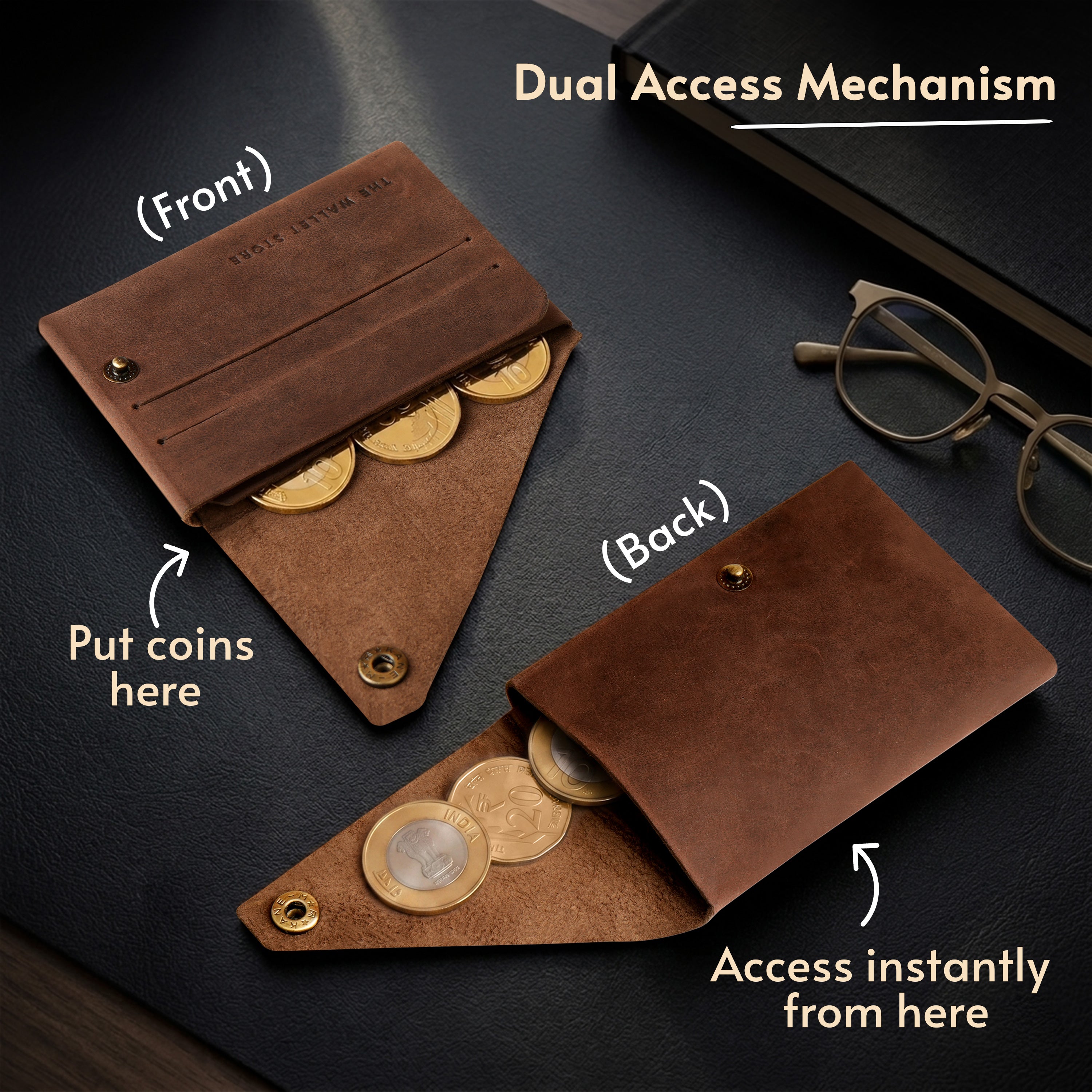 DIY Envelope Genuine Leather Wallet - Brown