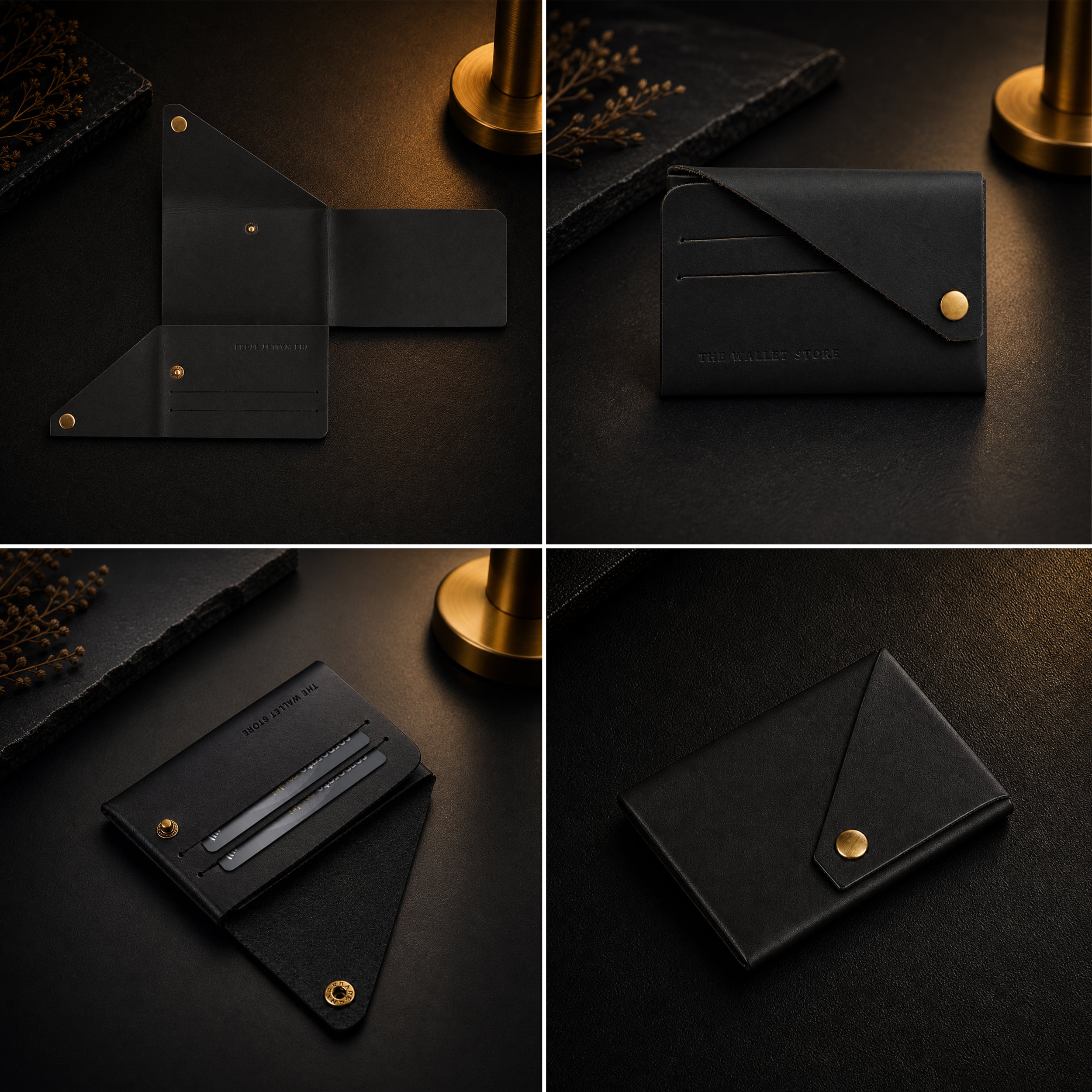 DIY Envelope Genuine Leather Wallet - Black