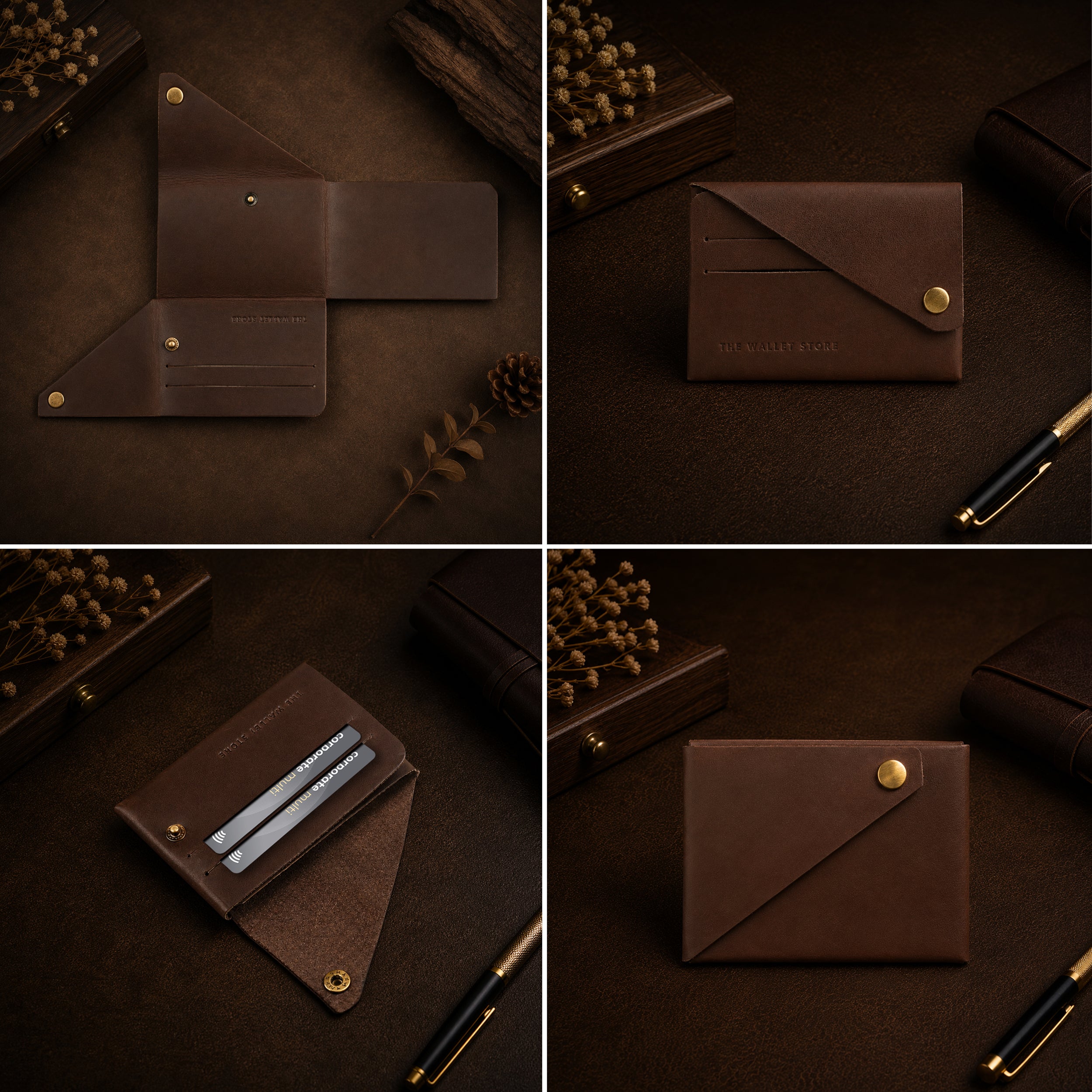 DIY Envelope Genuine Leather Wallet - Dark Brown