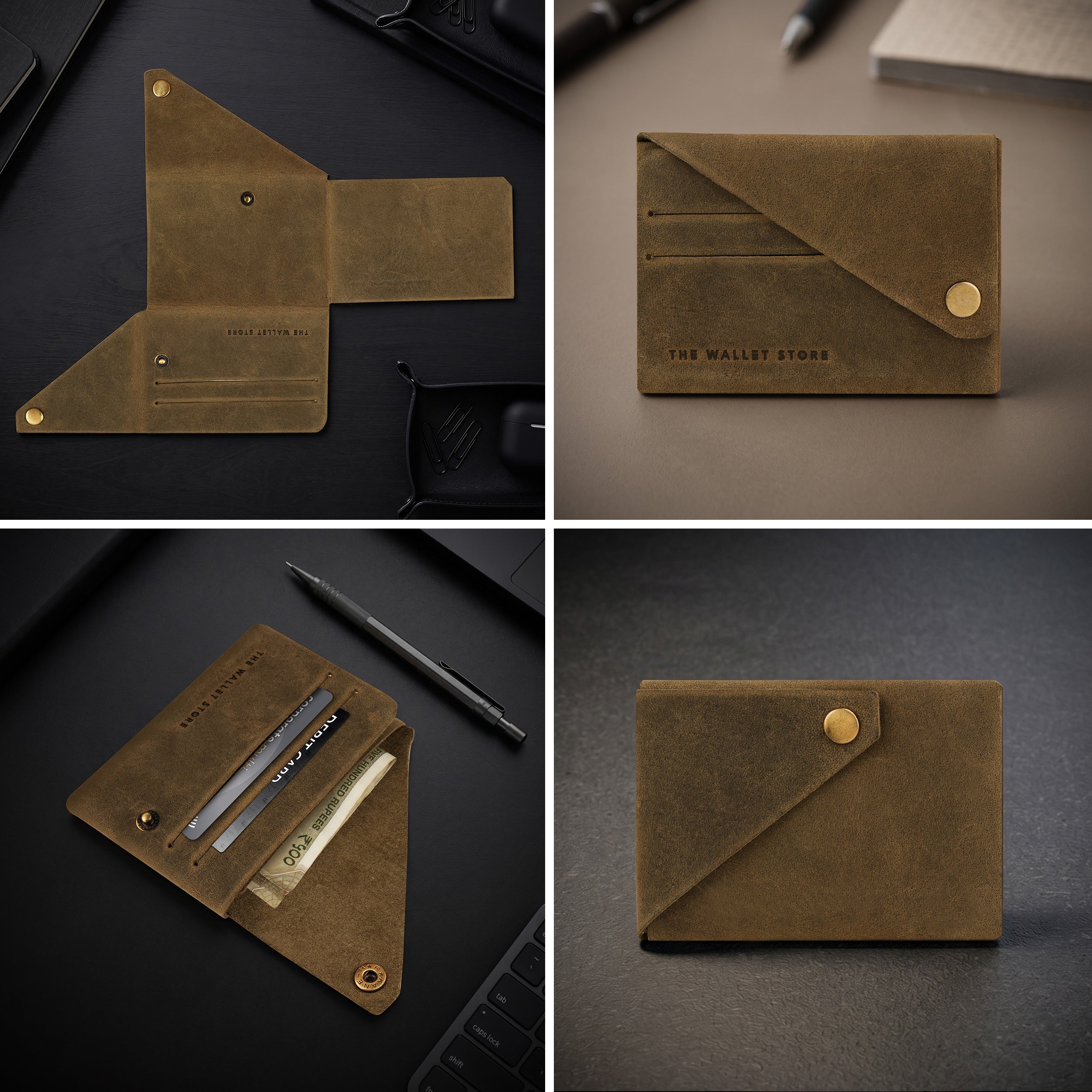 DIY Envelope Genuine Leather Wallet - Green
