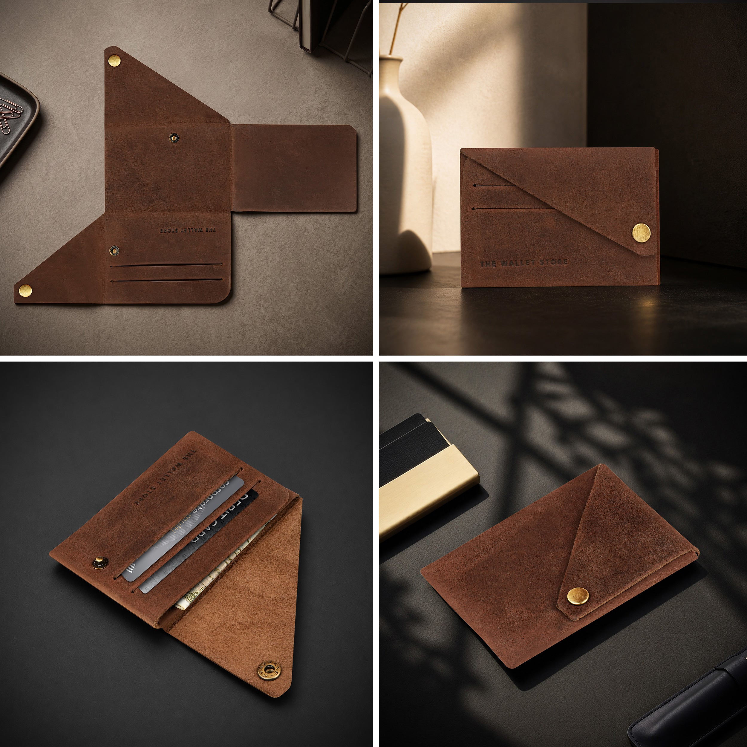 DIY Envelope Genuine Leather Wallet - Brown