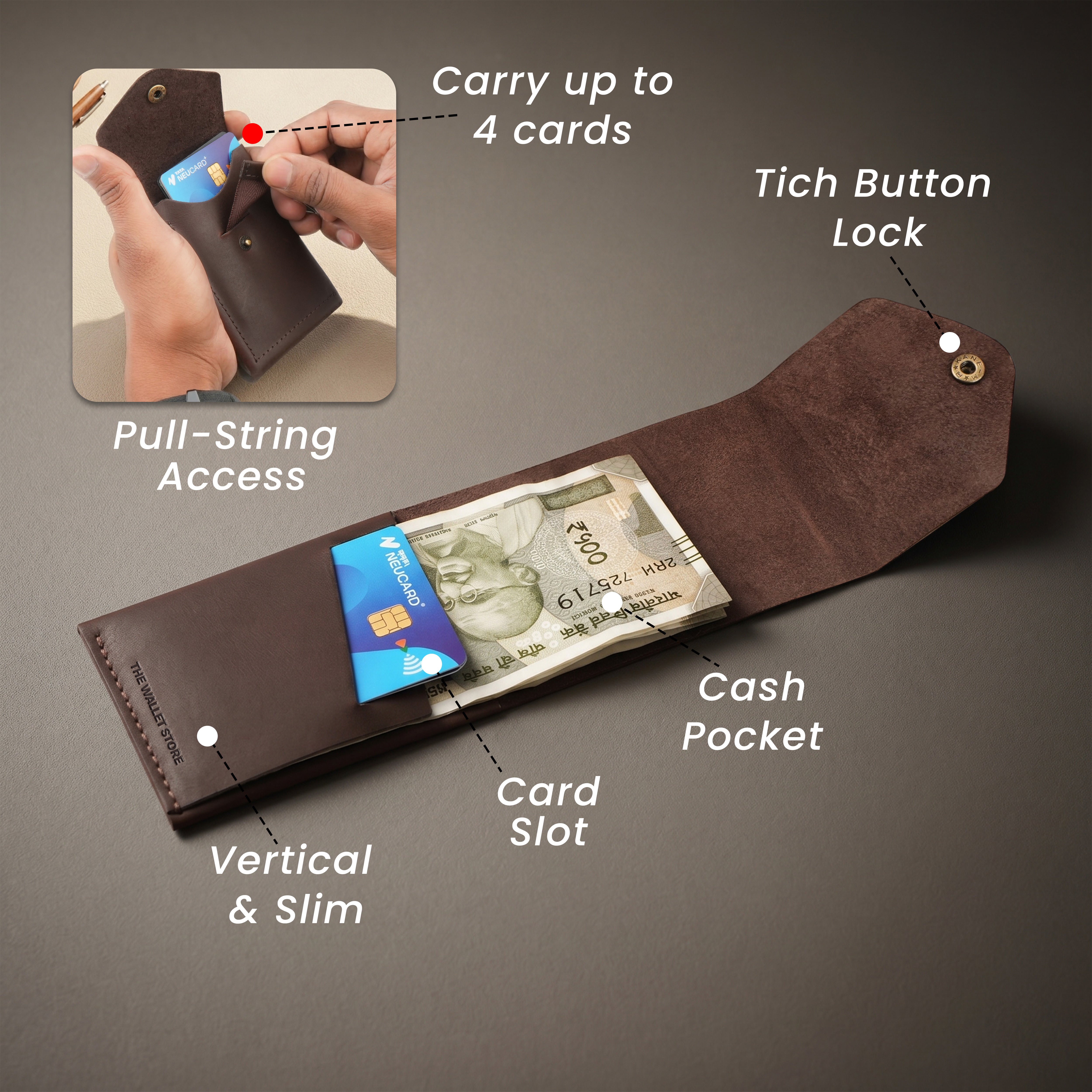 Flip Genuine Leather Wallet - Dark Brown
