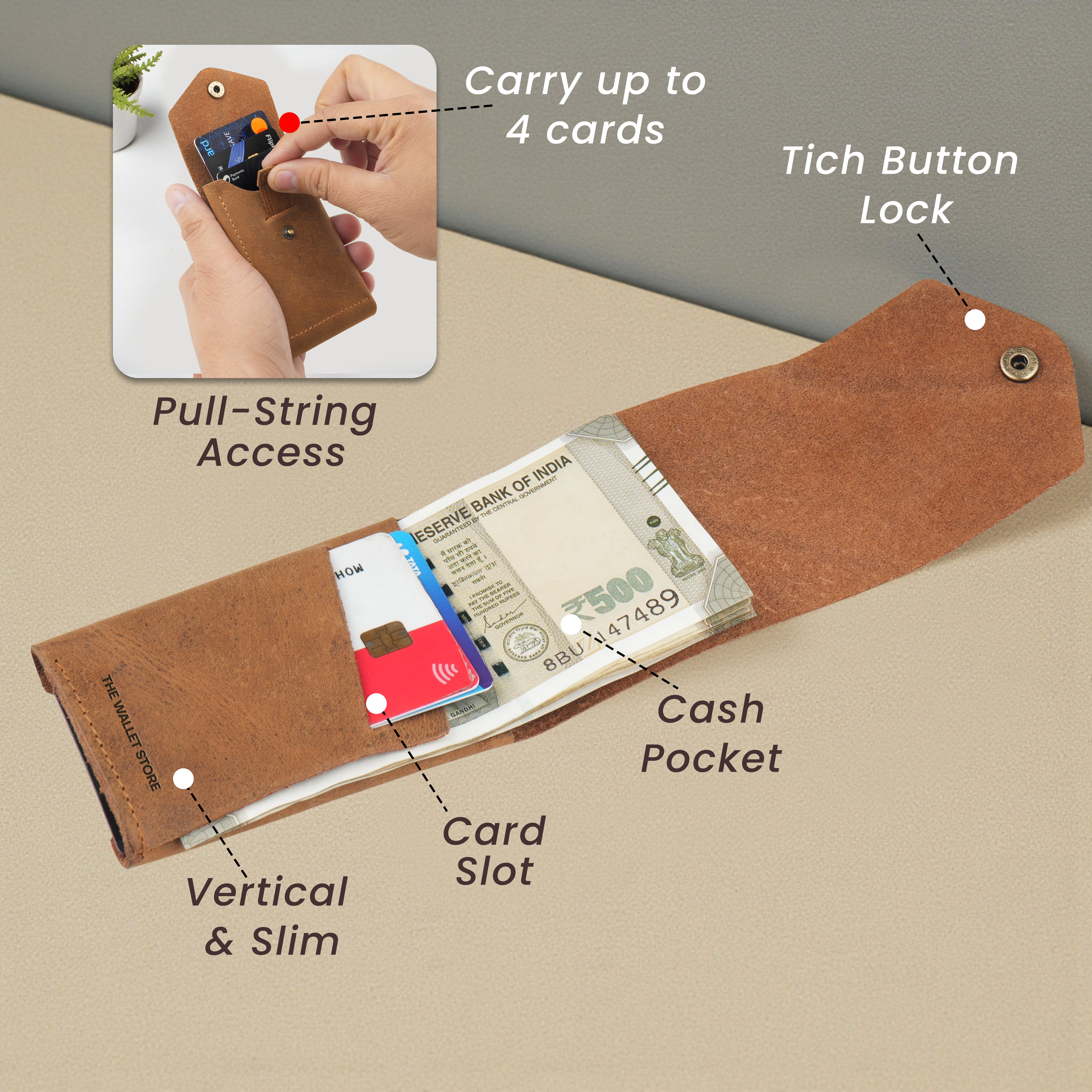 Flip Genuine Leather Wallet - Tan