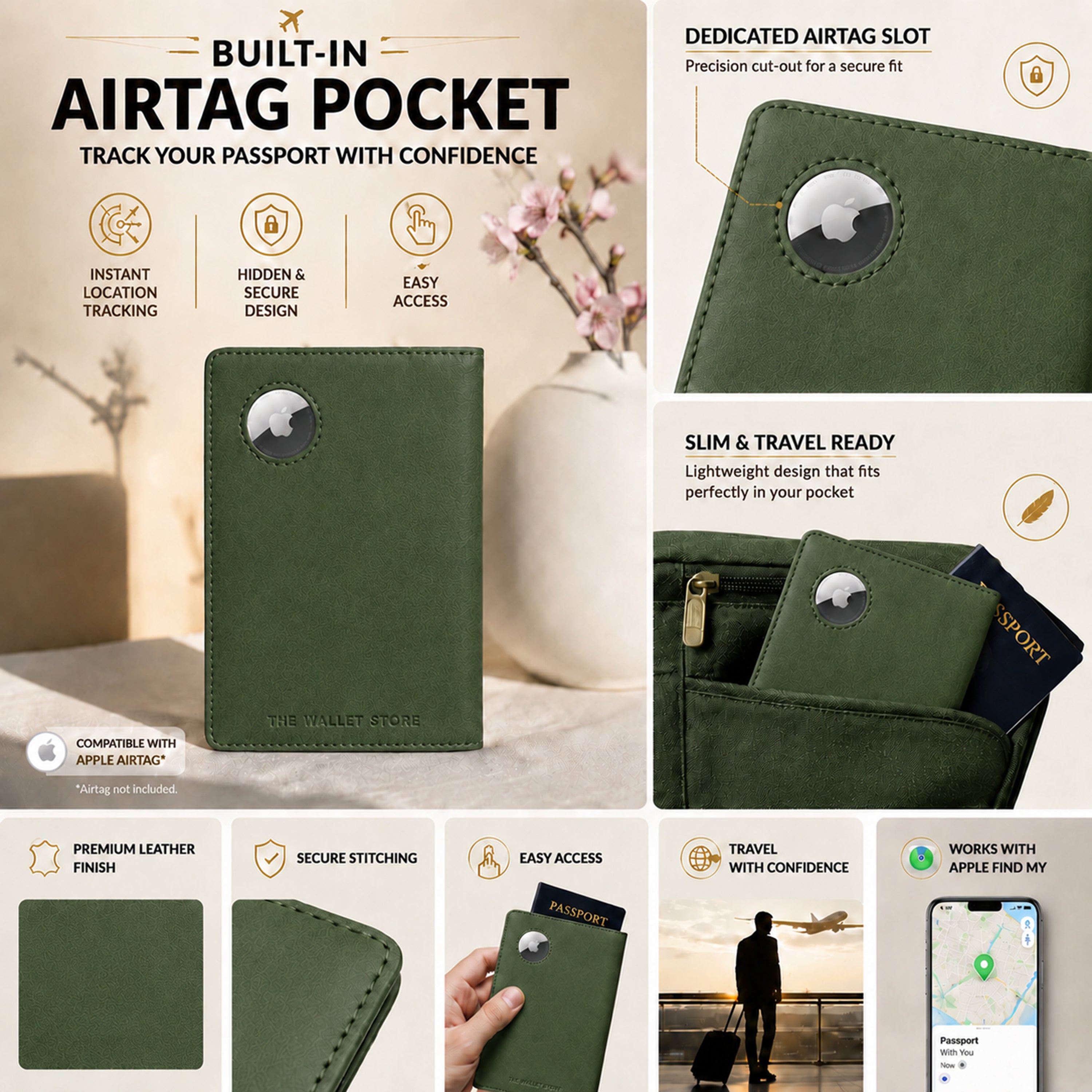 Horizon AirTag Passport Cover - Green