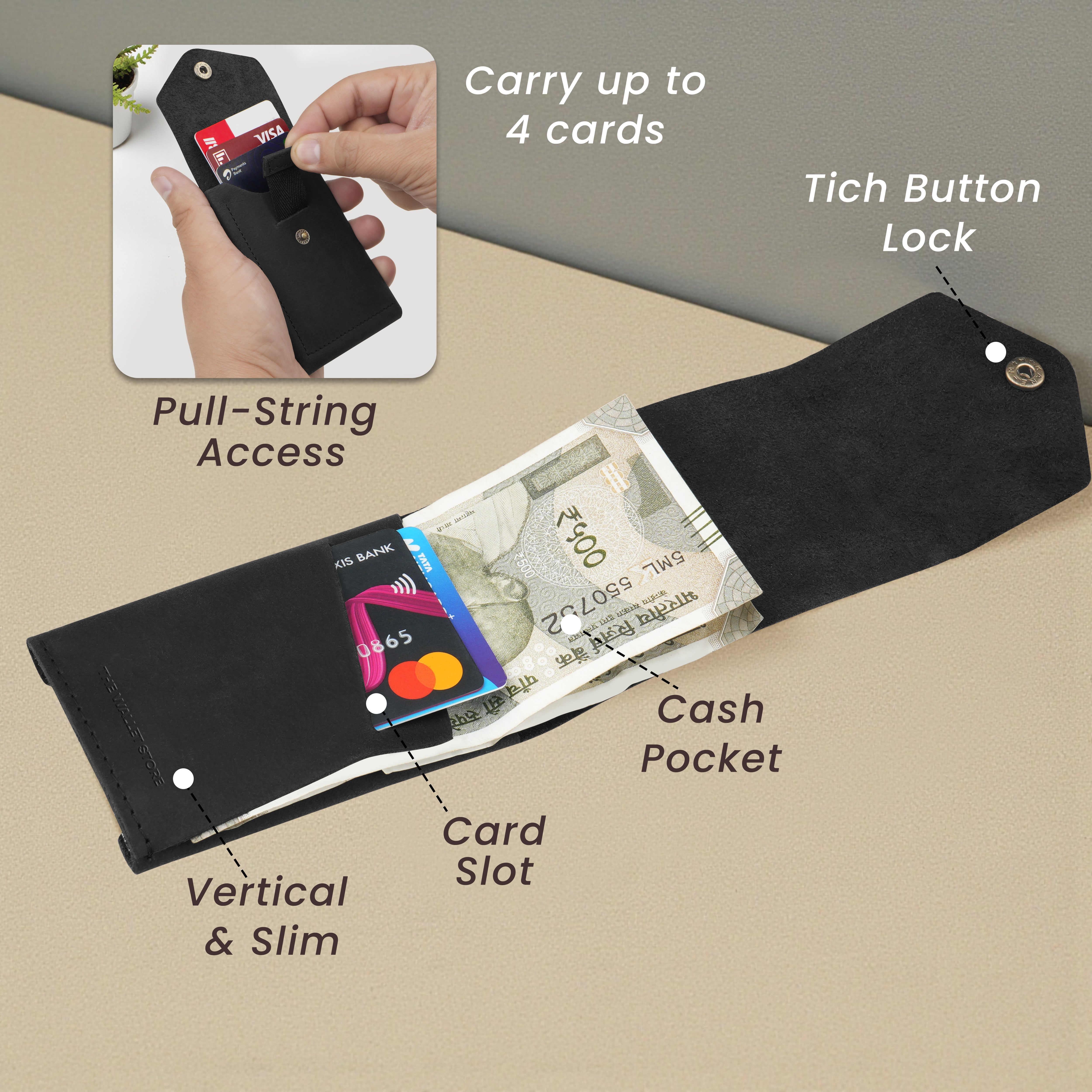 Flip Genuine Leather Wallet - Black