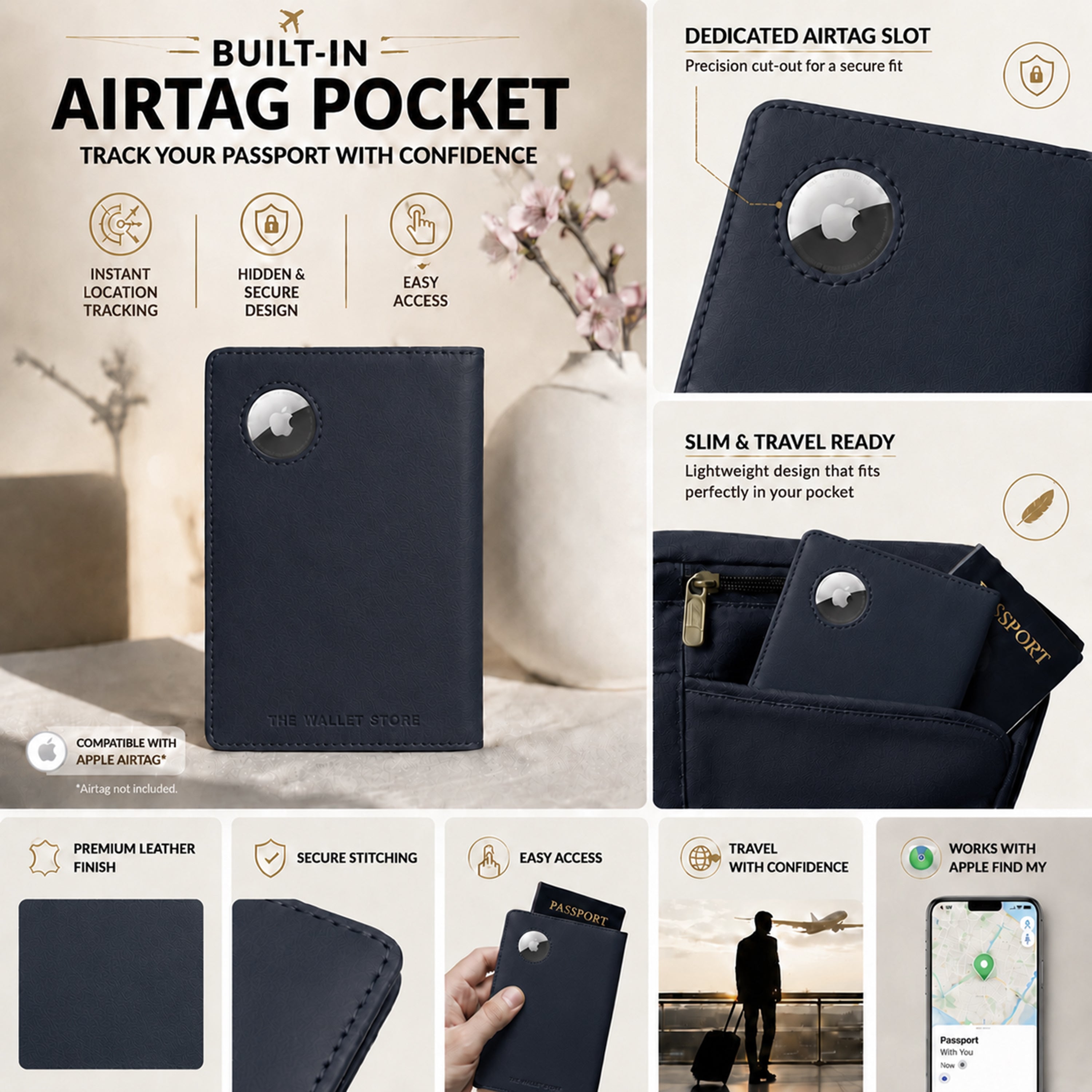 Horizon AirTag Passport Cover - Blue