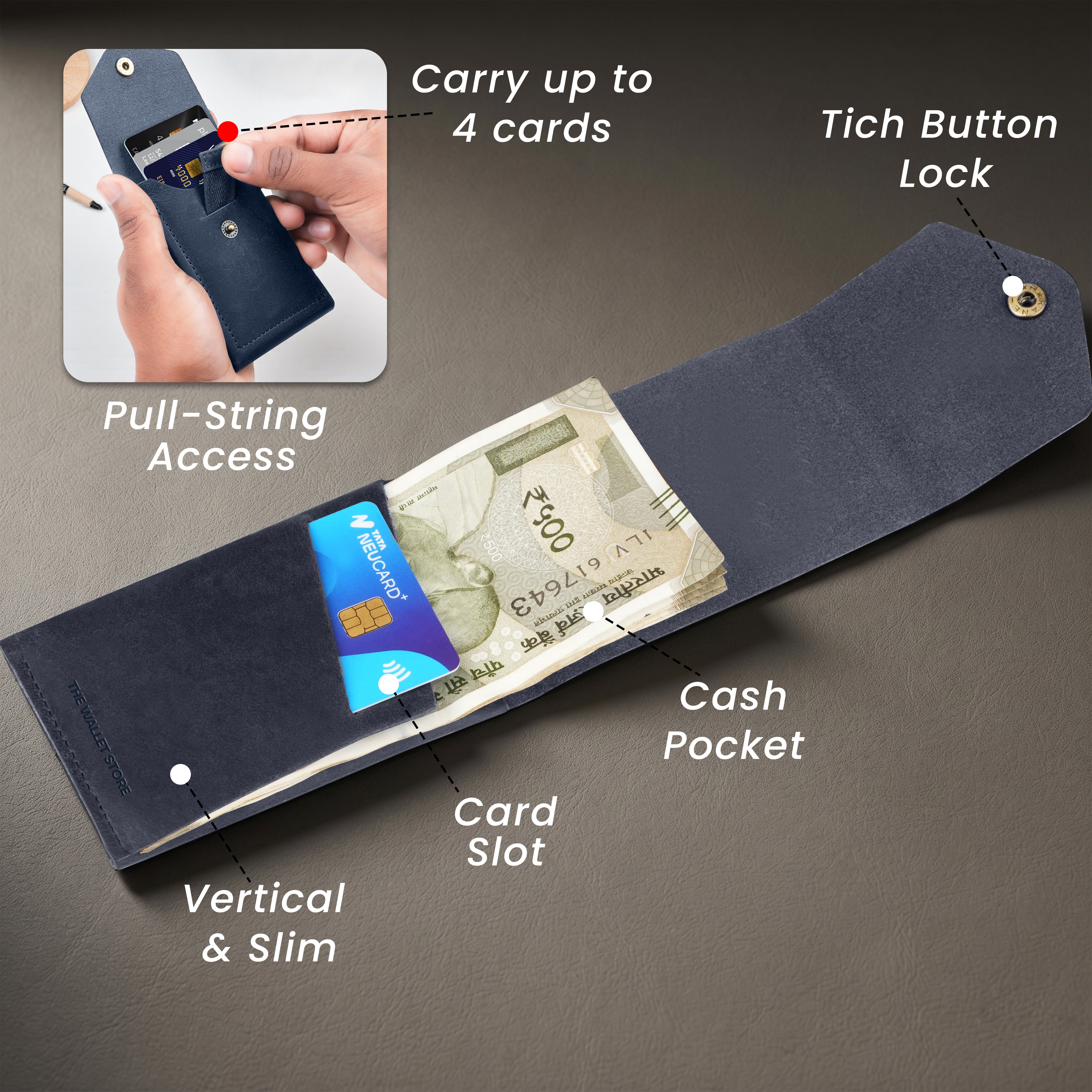 Flip Genuine Leather Wallet - Blue