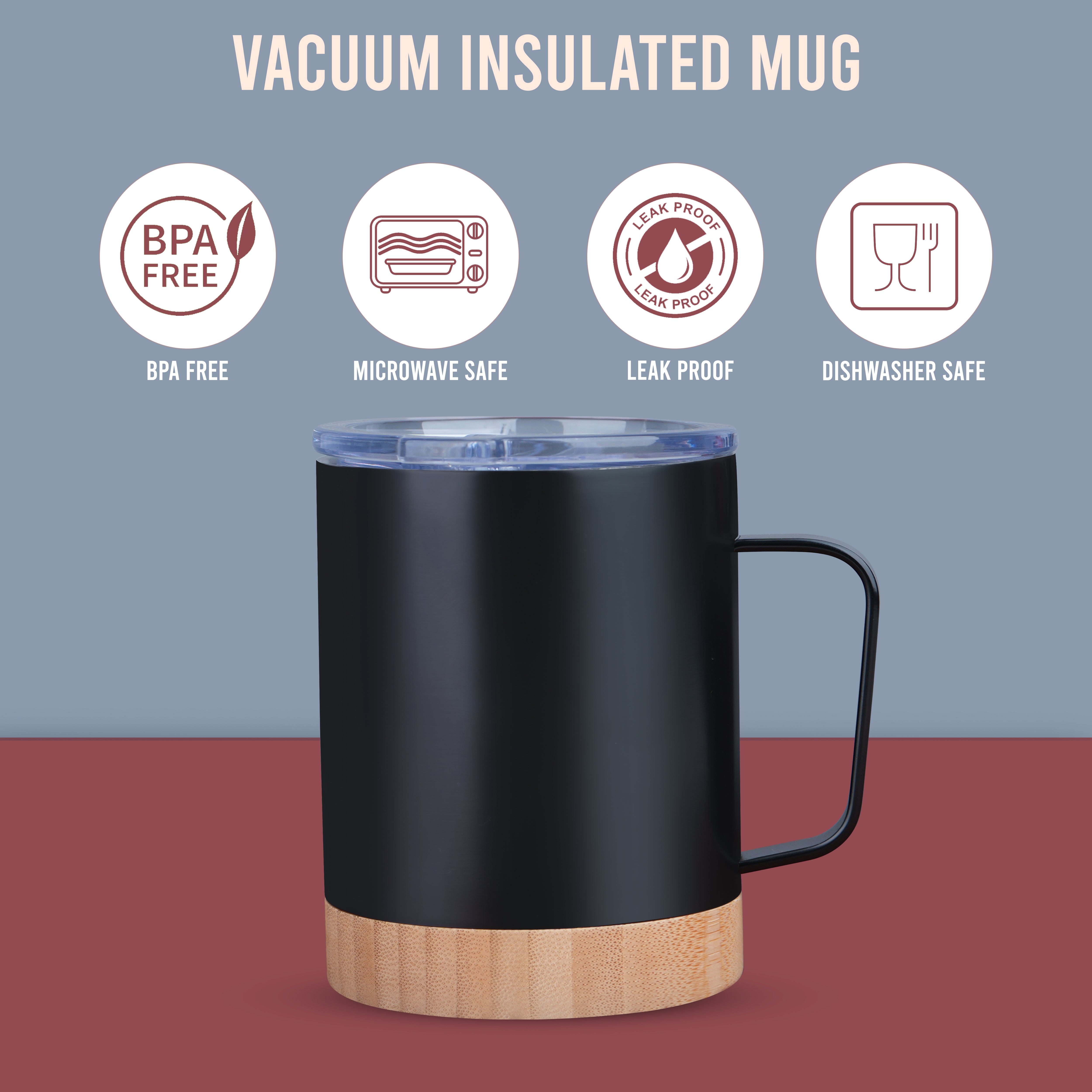 Stainless Steel Vacuum Insulated Coffee Mug With Bamboo Base