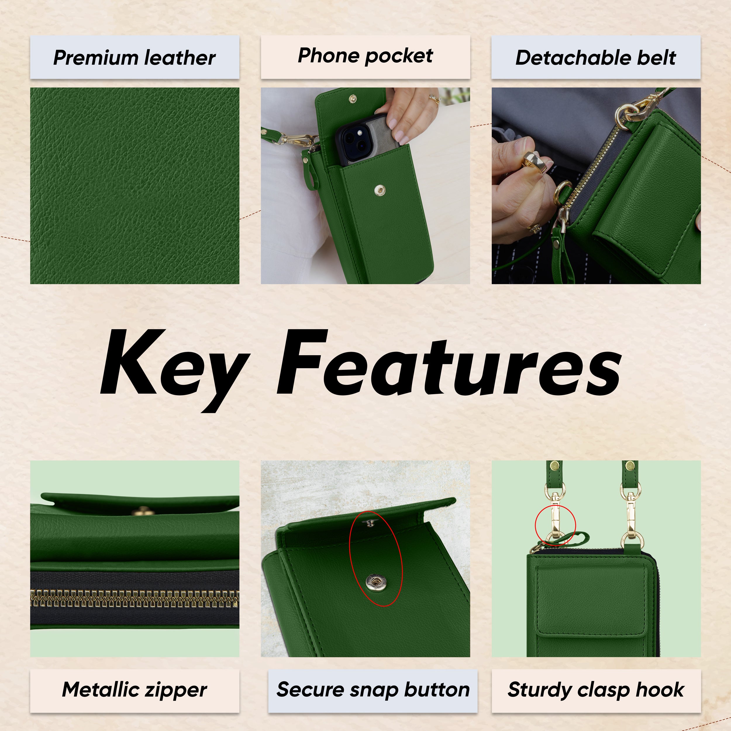 Go Glide Vegan Leather Crossbody Sling Bag - Green