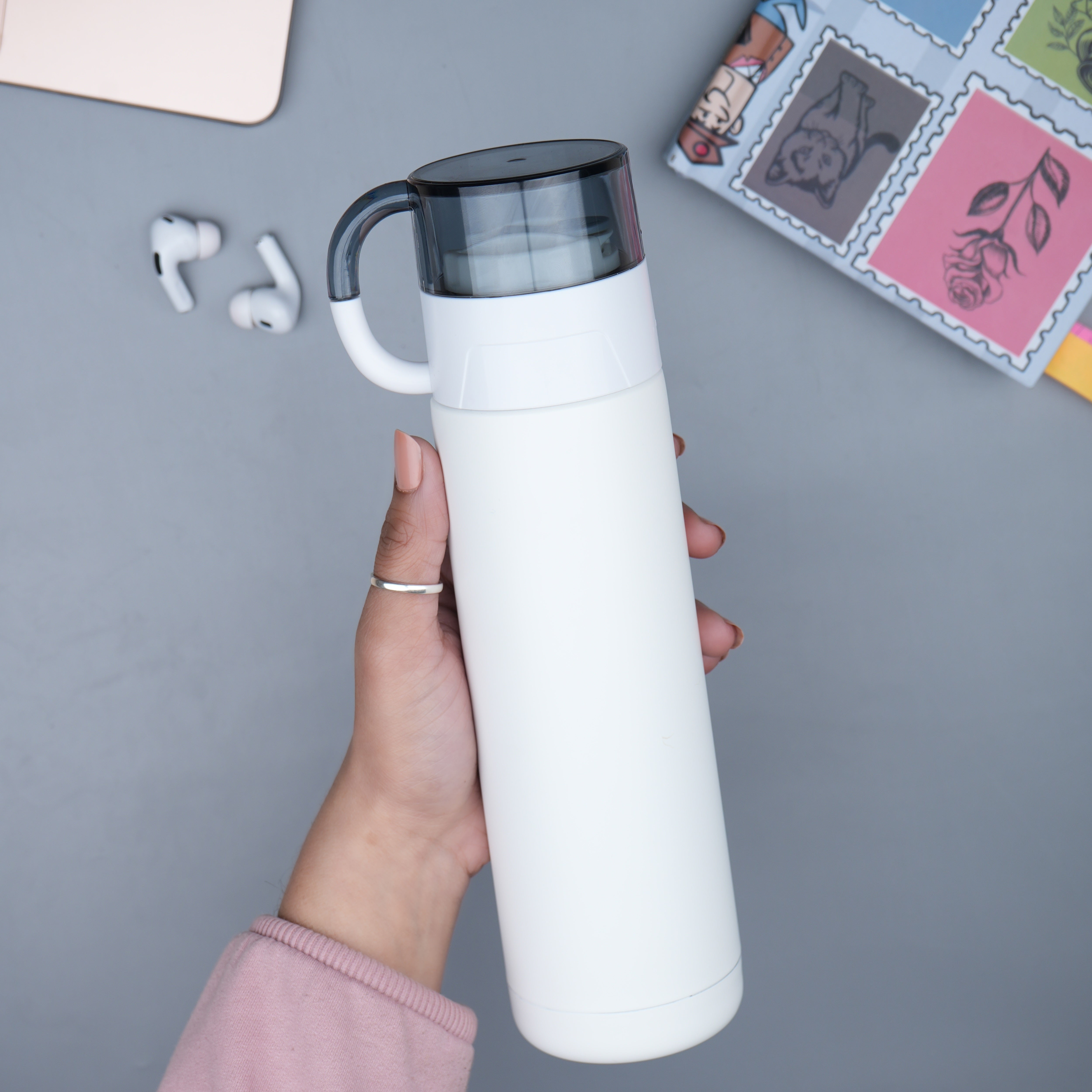 Eleganza Stainless Steel Vacuum Insulated Thermos Water Bottle With Cup