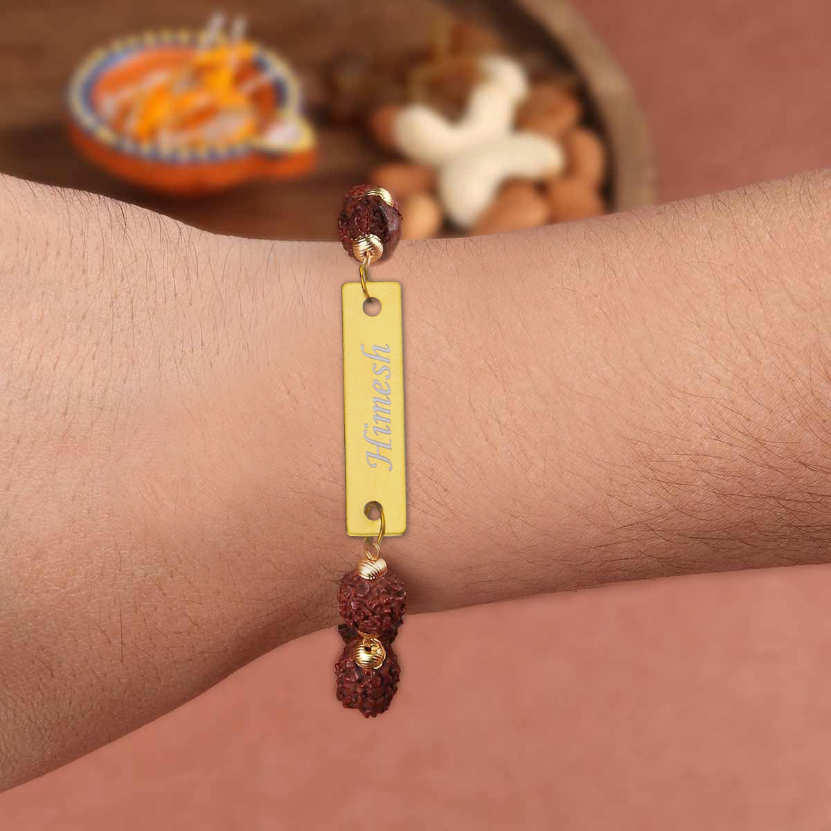 Personalized Rudraksh Rakhi With Roli Chawal