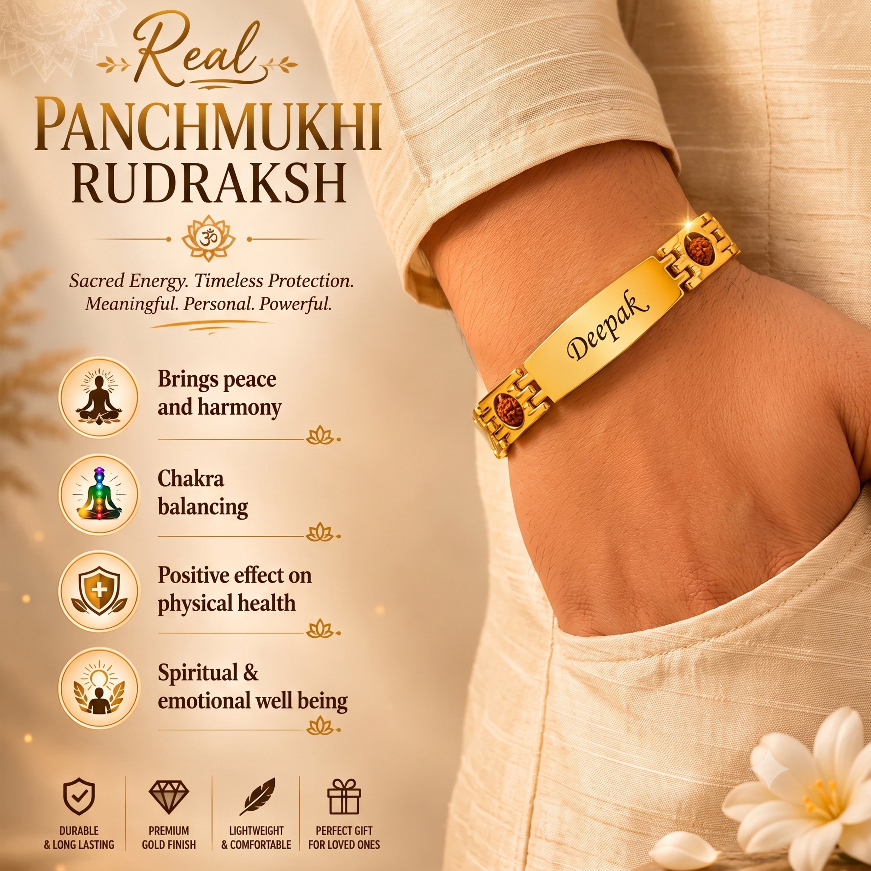 Personalized Rudra Bandhan Bracelet Rakhi With Gift Box - Golden