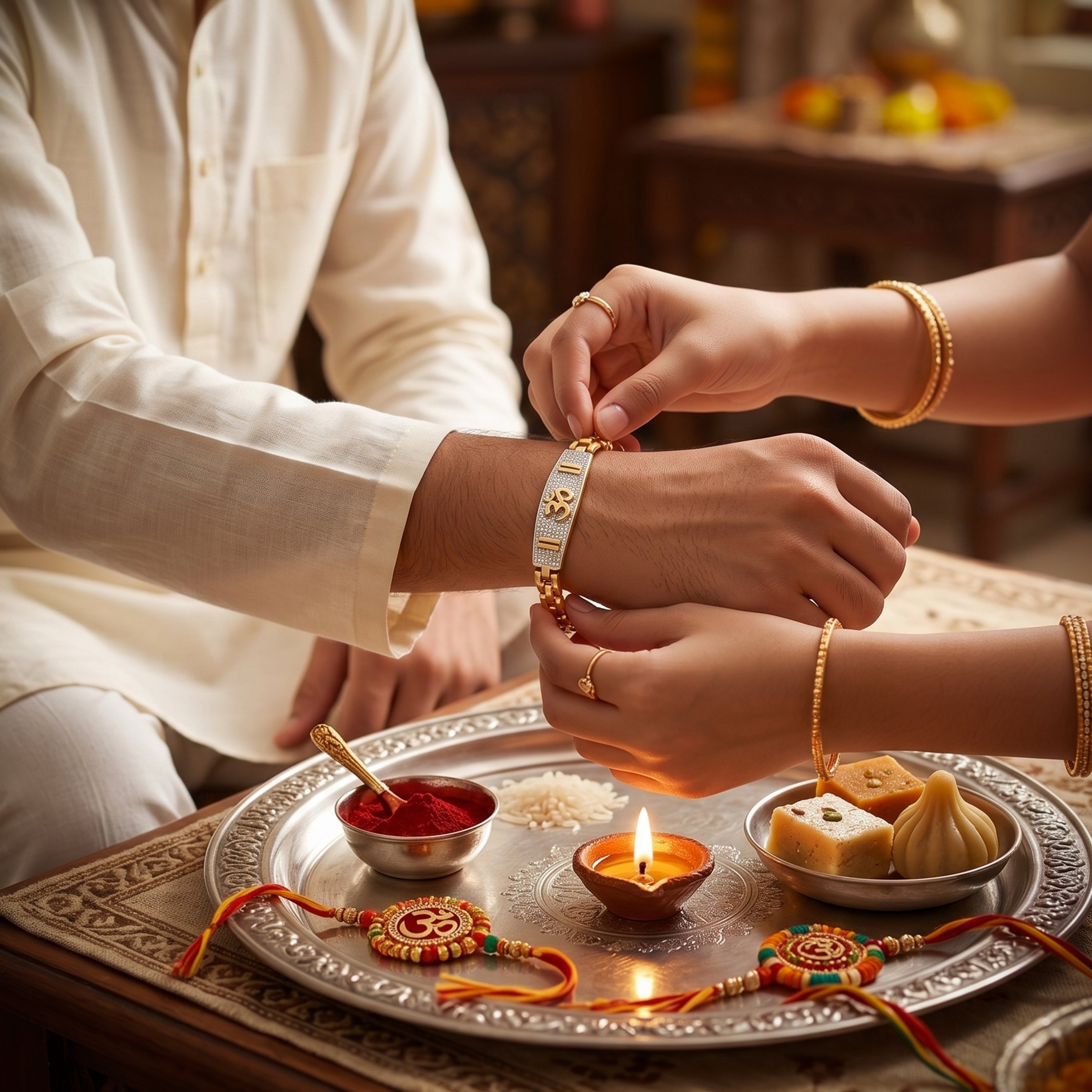 Om Shakti Bracelet Rakhi - Silver