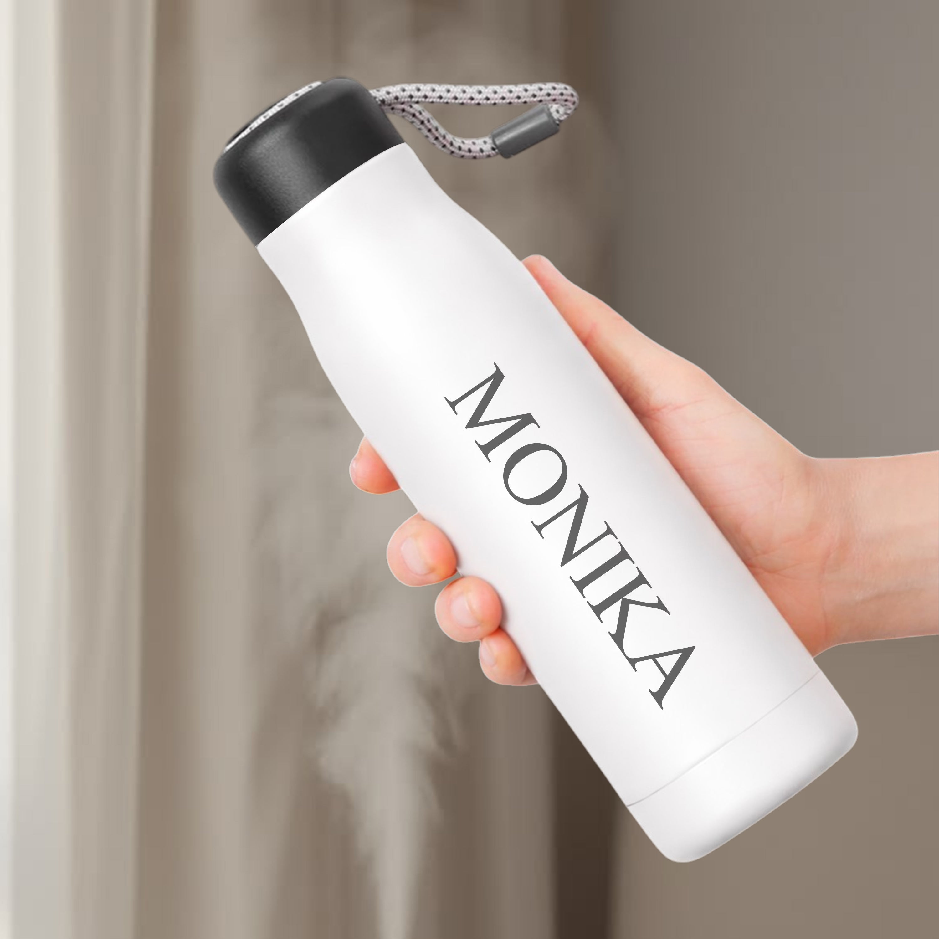 PureSip Personalized Stainless Steel Water Bottle - White