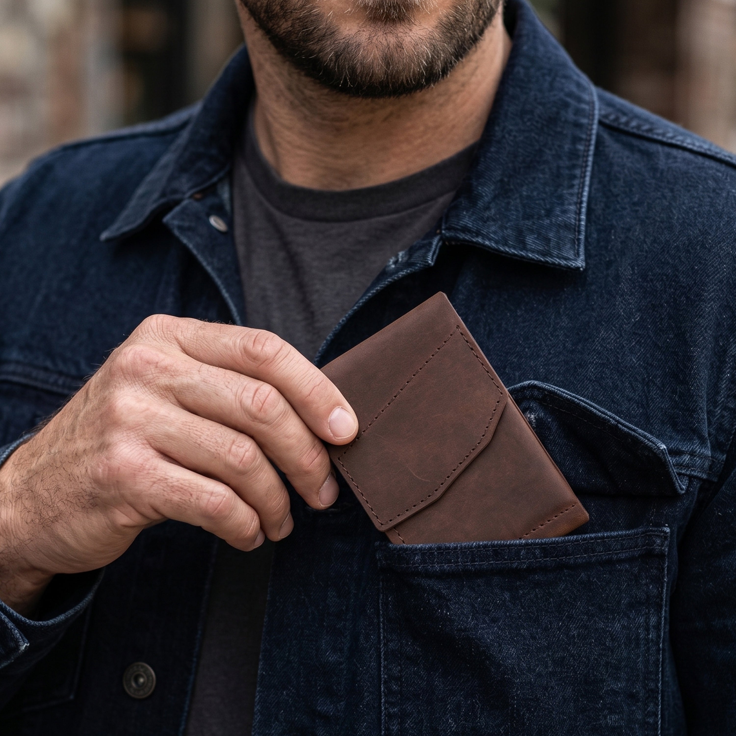 Flip Genuine Leather Wallet With Magnetic Closure - Brown