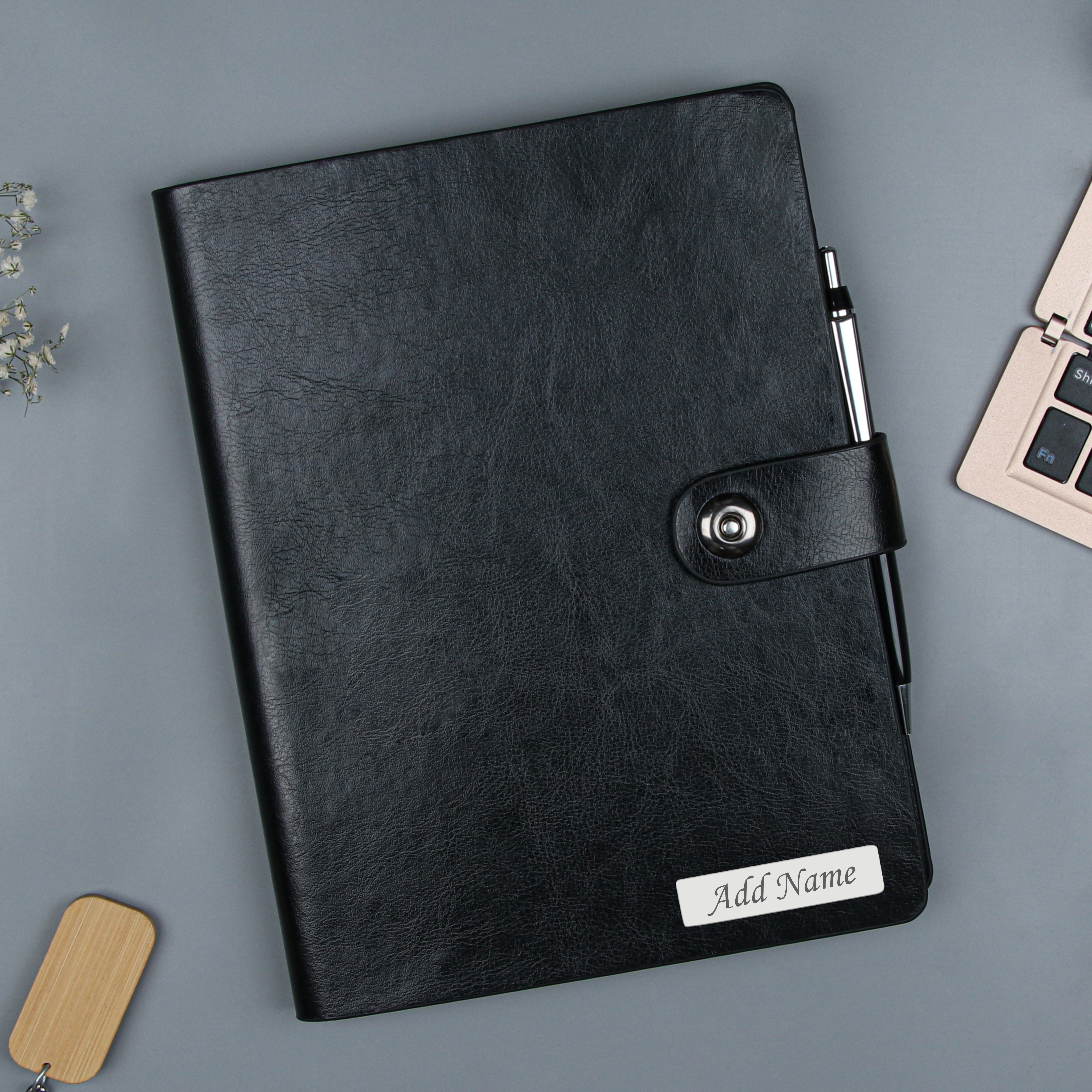 Personalized Dual-Tone Leather Cover Notebook & Pen Gift Set