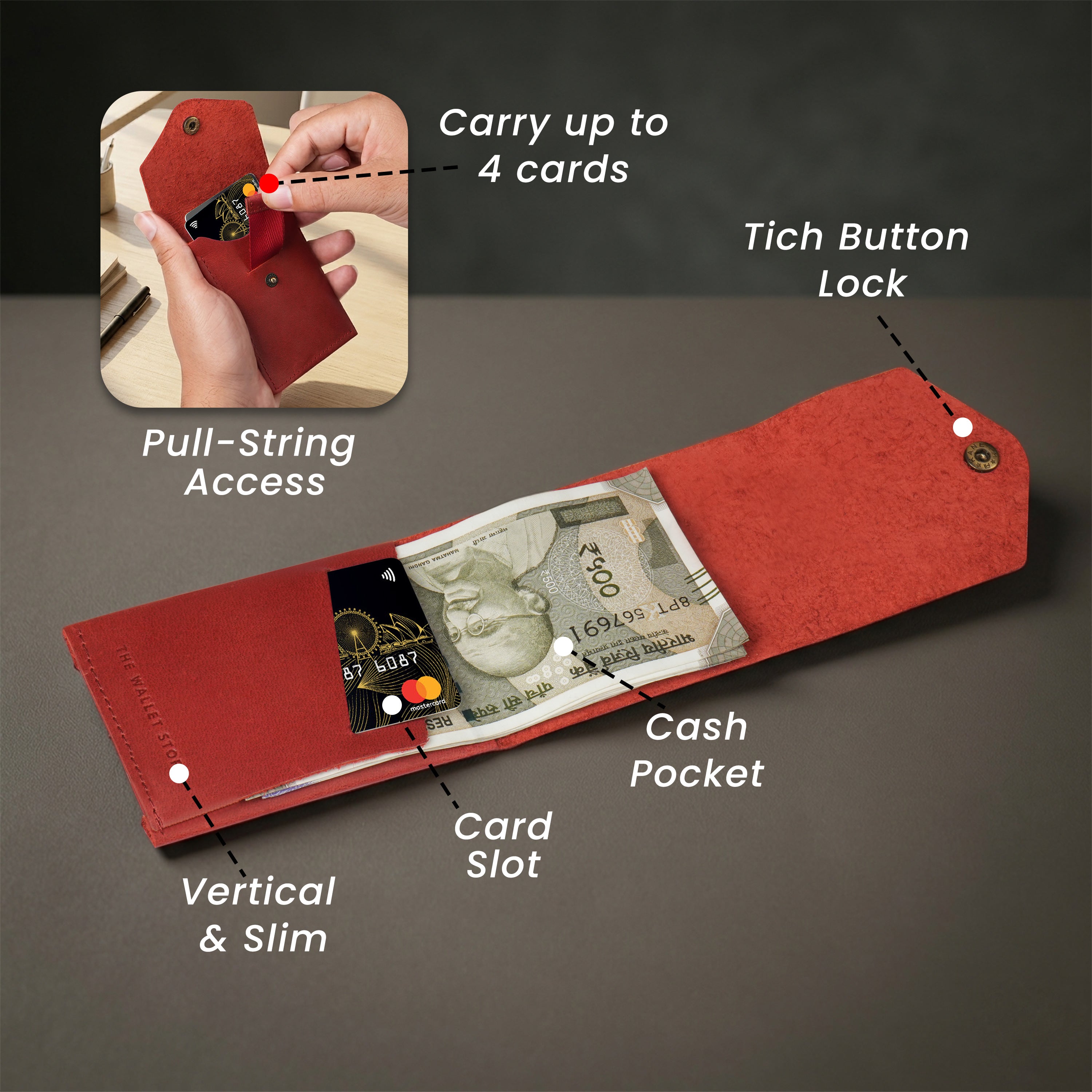 Flip Genuine Leather Wallet - Red
