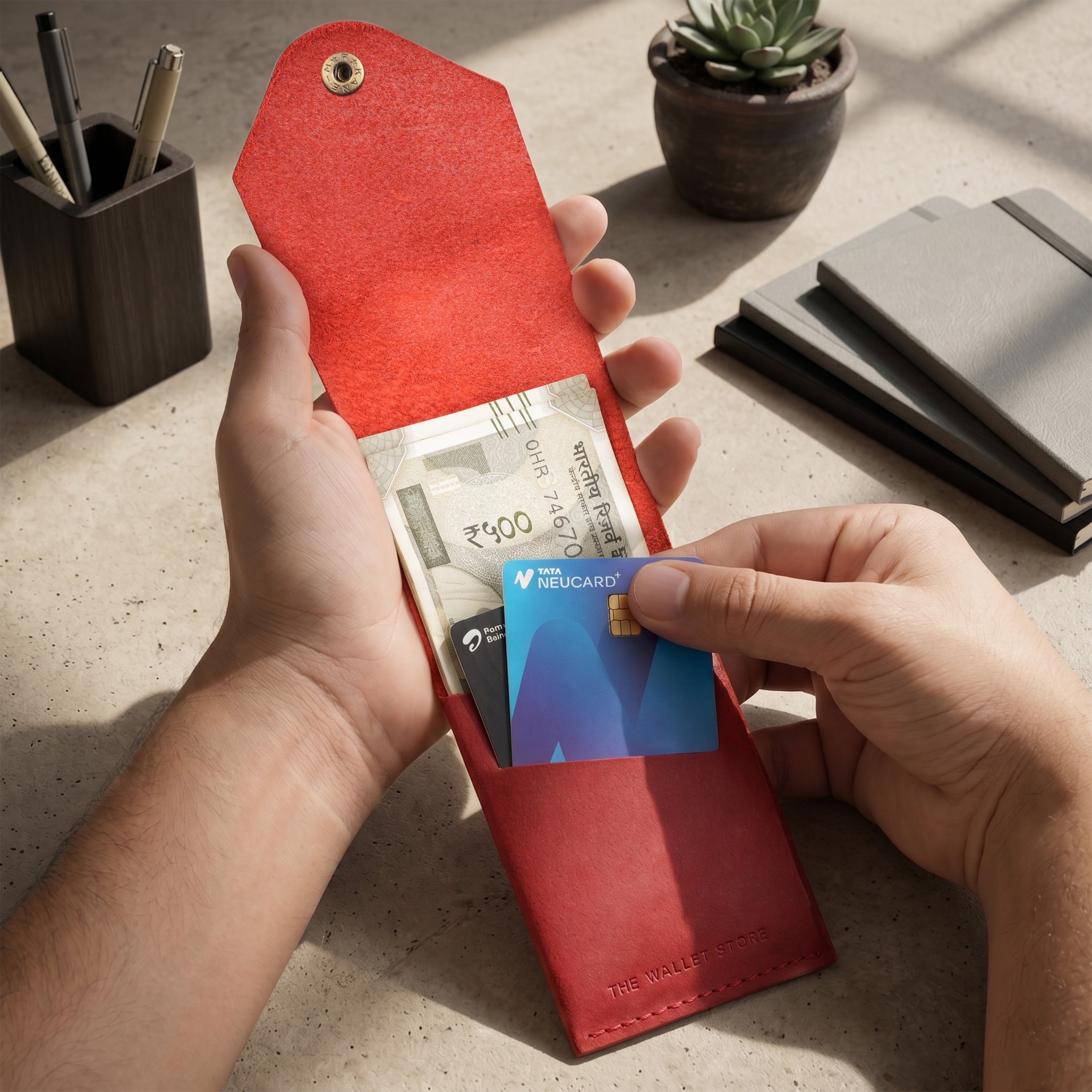 Flip Genuine Leather Wallet - Red