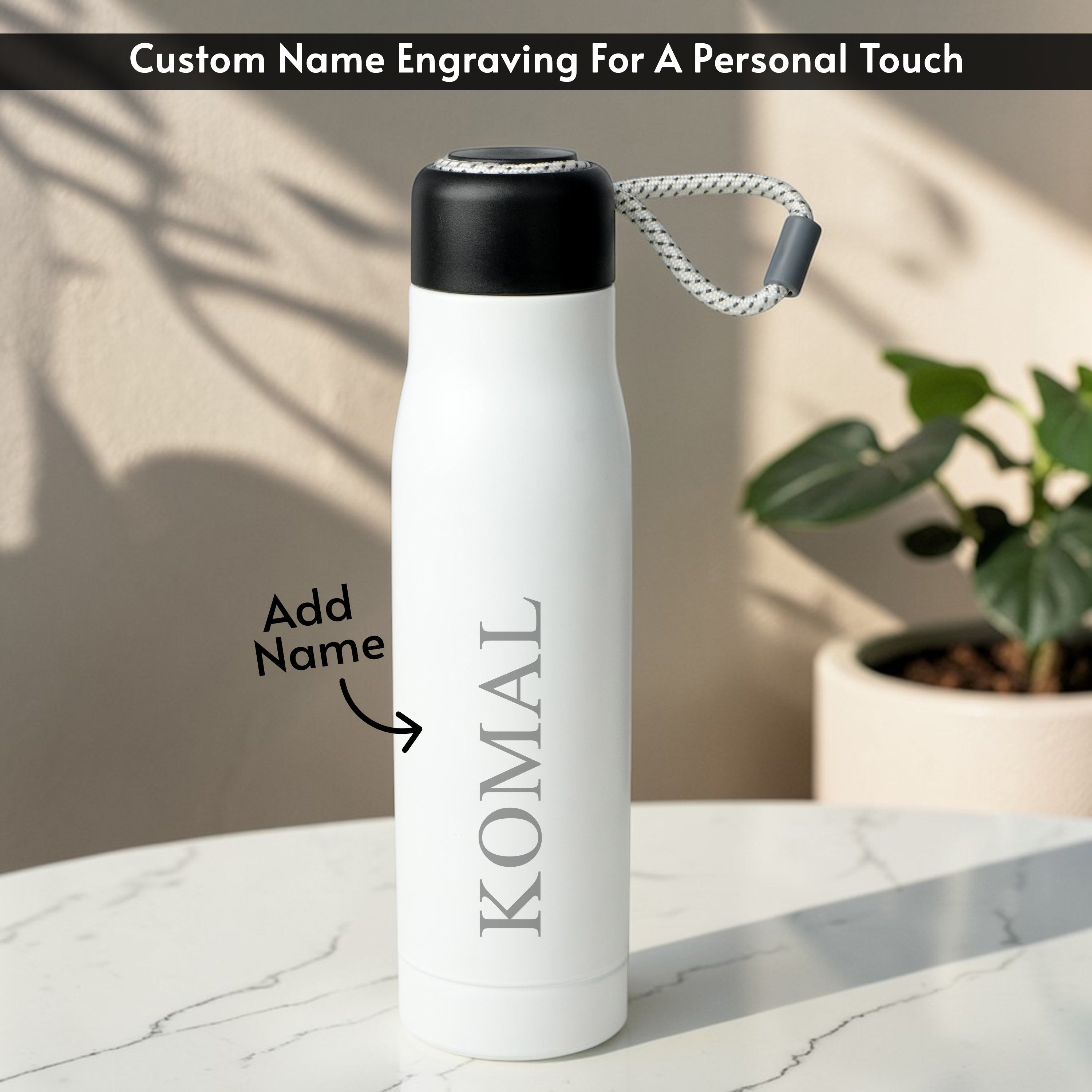 PureSip Personalized Stainless Steel Water Bottle - White