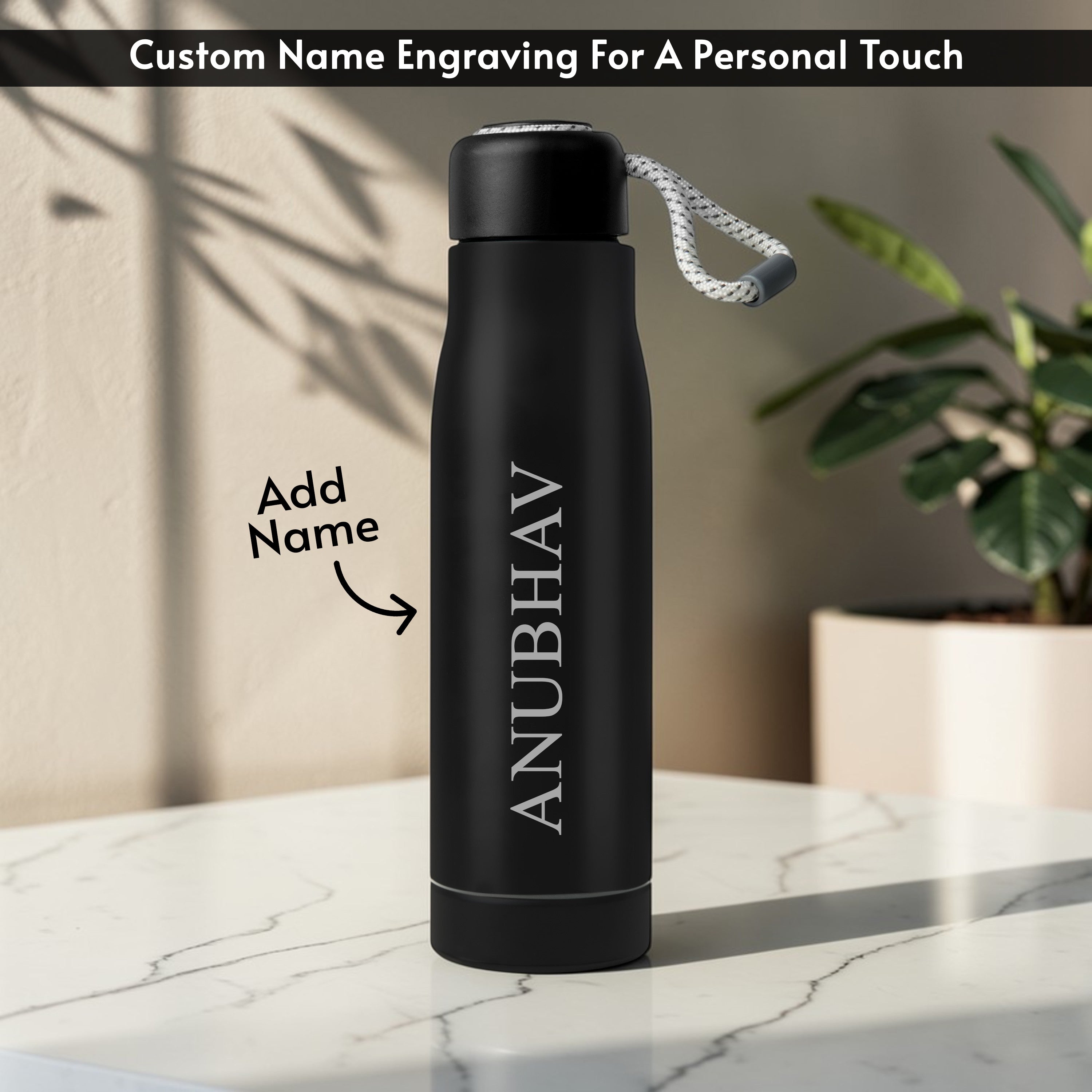 PureSip Personalized Stainless Steel Water Bottle - Black