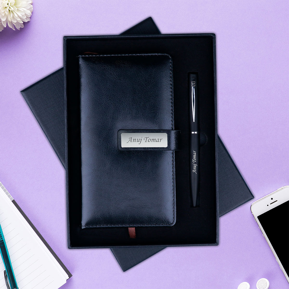 Personalized Mini Leather Diary & Pen Gift Set