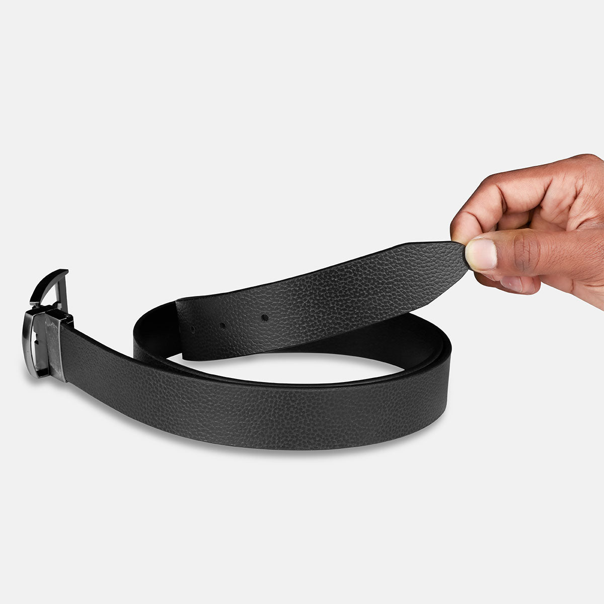 Black Textured Genuine Leather Belt For Men