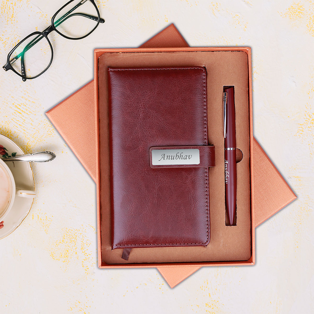 Personalized Mini Leather Diary & Pen Gift Set