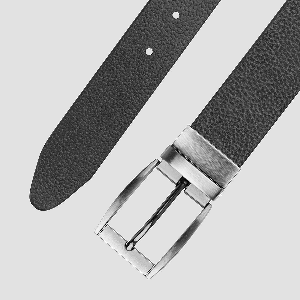 Black Textured Genuine Leather Belt For Men