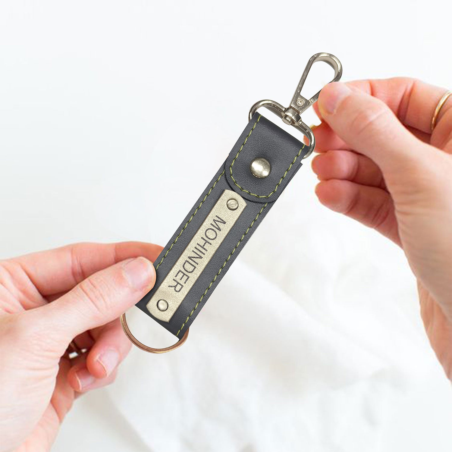 Personalized Leather Keychain With Name & Charm