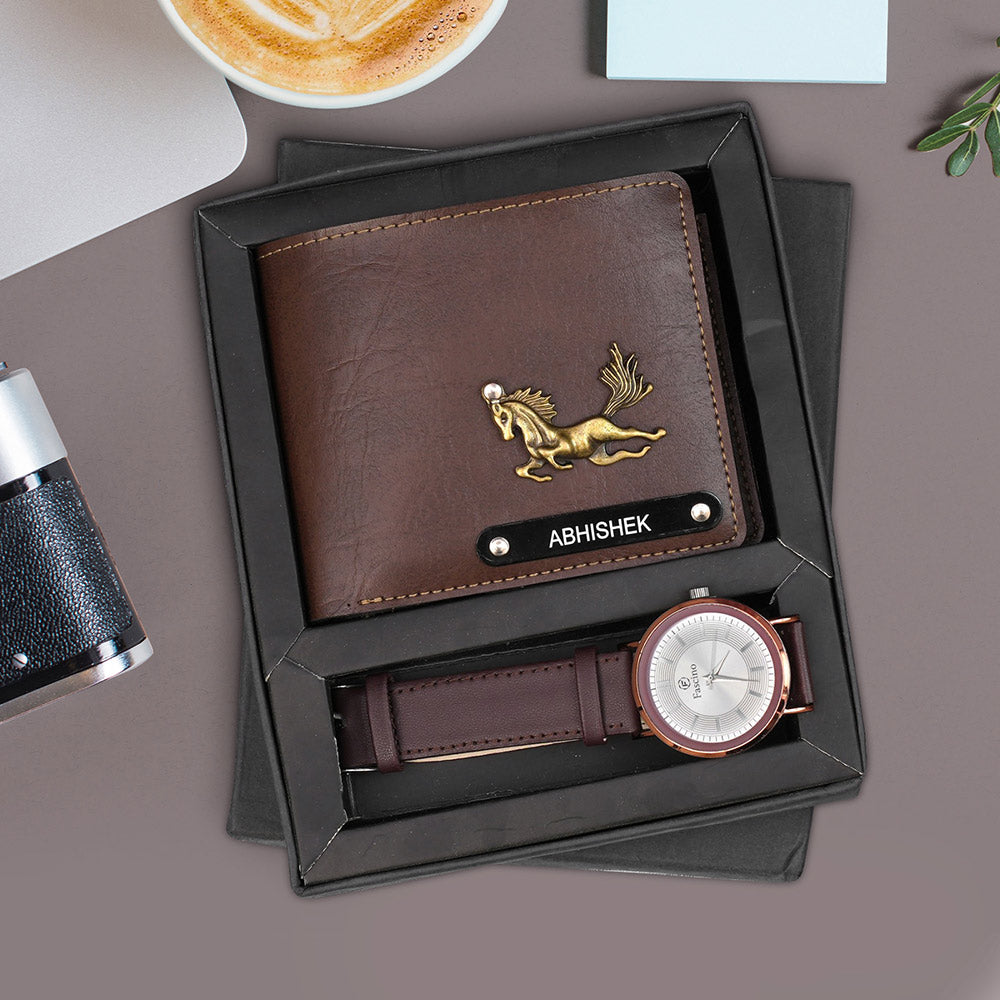 Personalized Textured Men's Wallet & Wrist Watch Gift Set