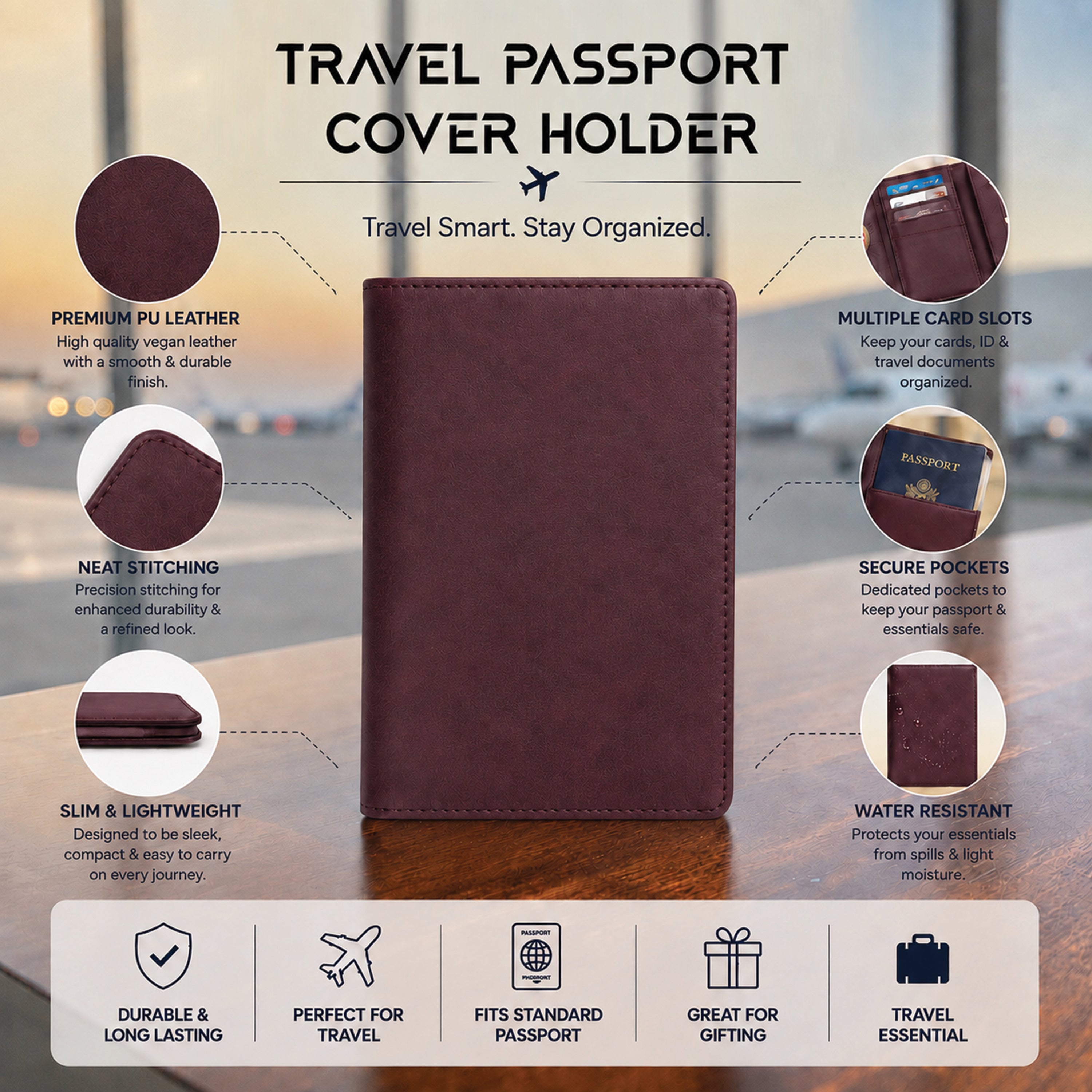 Horizon Travel Passport Holder - Wine