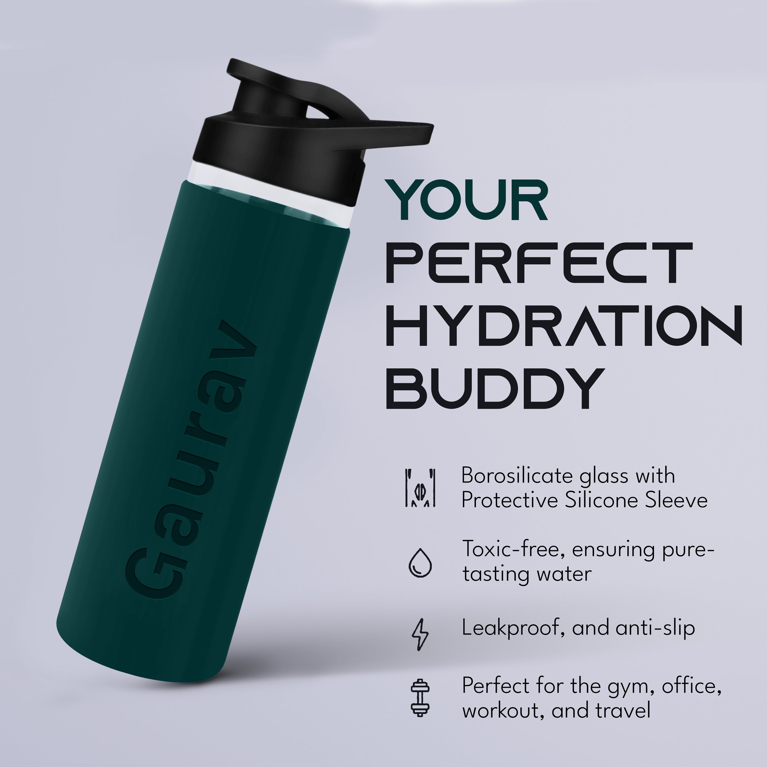 Personalized Pure Wrap Borosilicate Sipper Bottle - Green