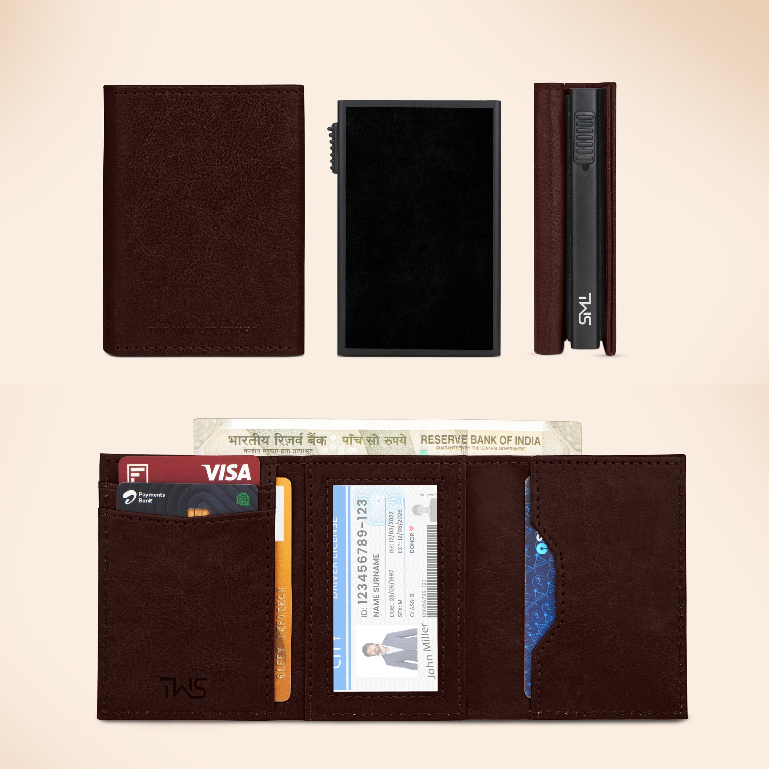 Cipher RFID-Protected Wallet With Detachable Cardholder - Brown