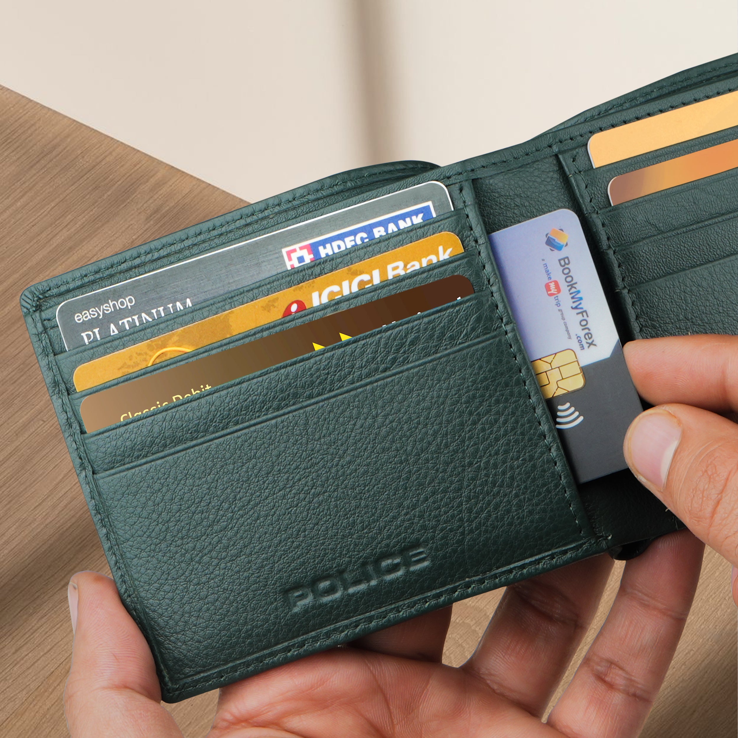 Police Ricco Slim Bi-Fold Leather Wallet - Orlando Green