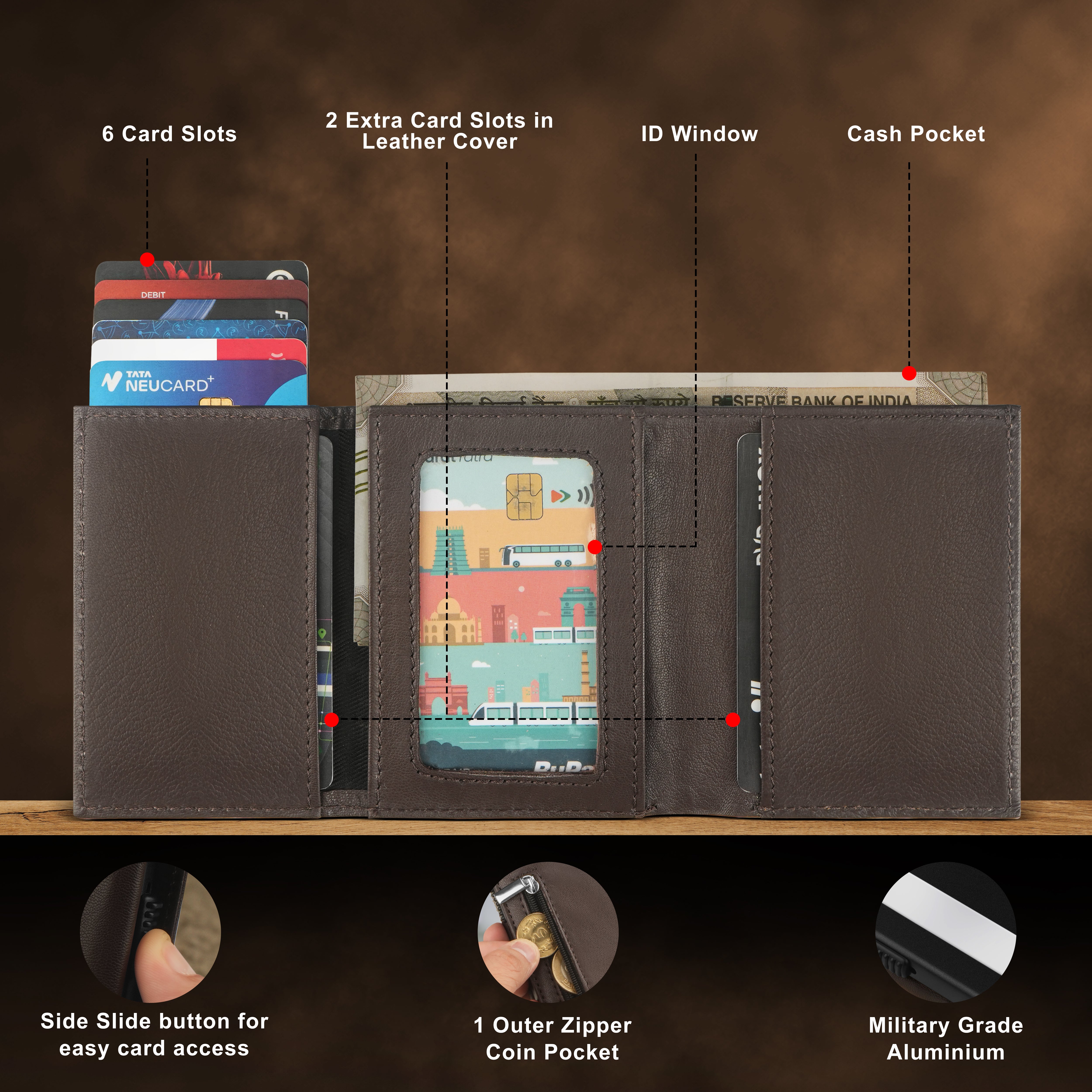 Classic Defender RFID Protected Wallet Cardholder - Brown