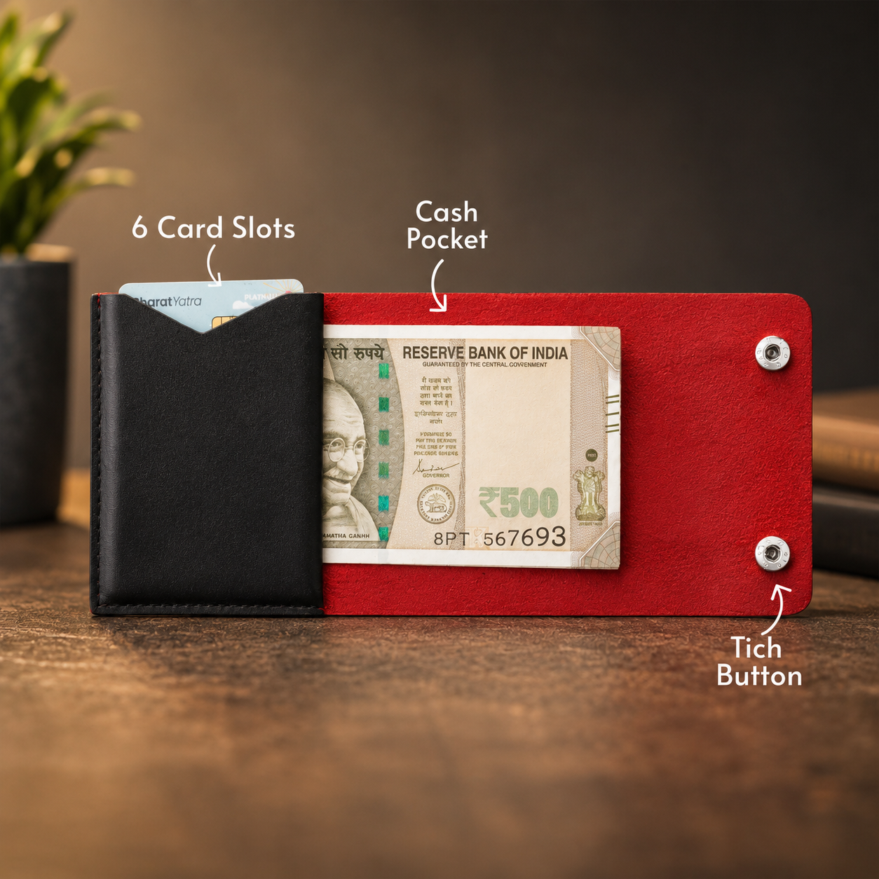 ClickKiss Minimalist Genuine Leather Wallet - Red