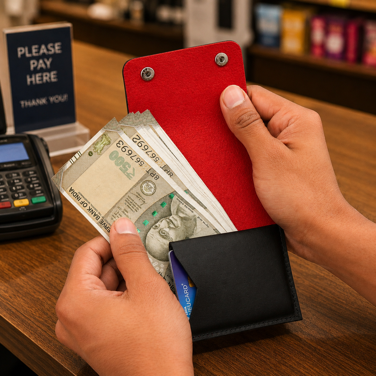 ClickKiss Minimalist Genuine Leather Wallet - Red