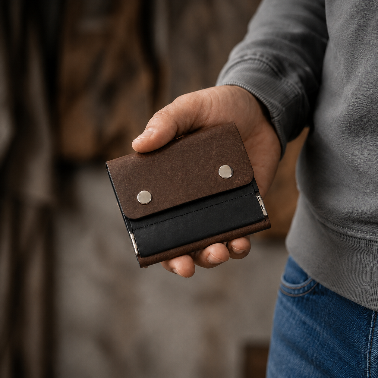 ClickKiss Minimalist Genuine Leather Wallet - Brown