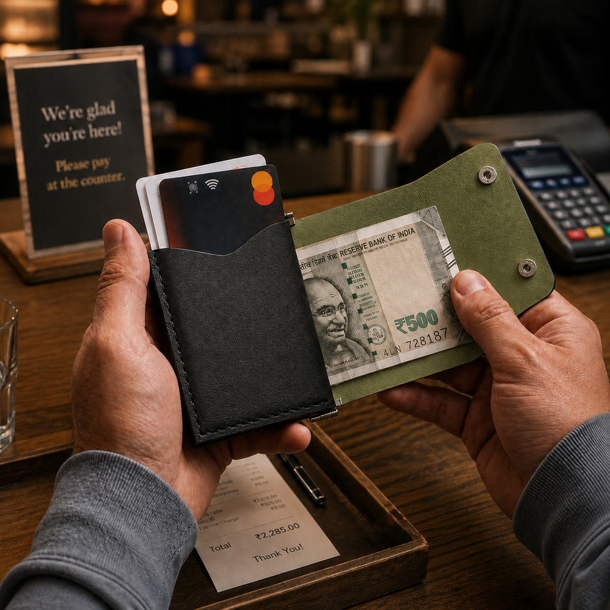 ClickKiss Minimalist Genuine Leather Wallet - Green
