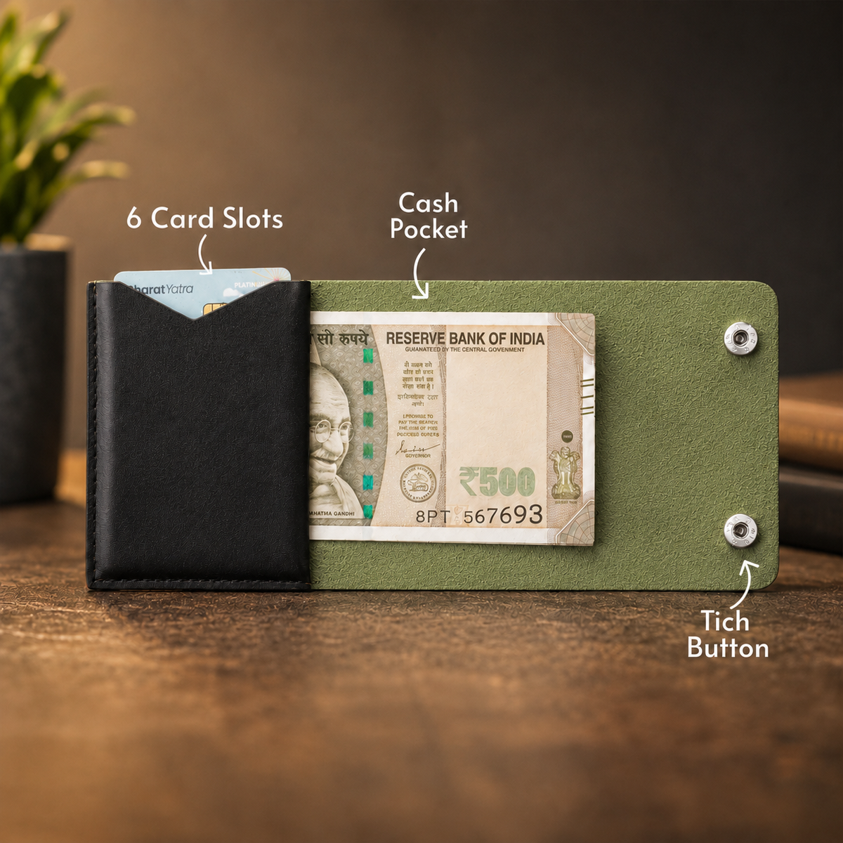 ClickKiss Minimalist Genuine Leather Wallet - Green