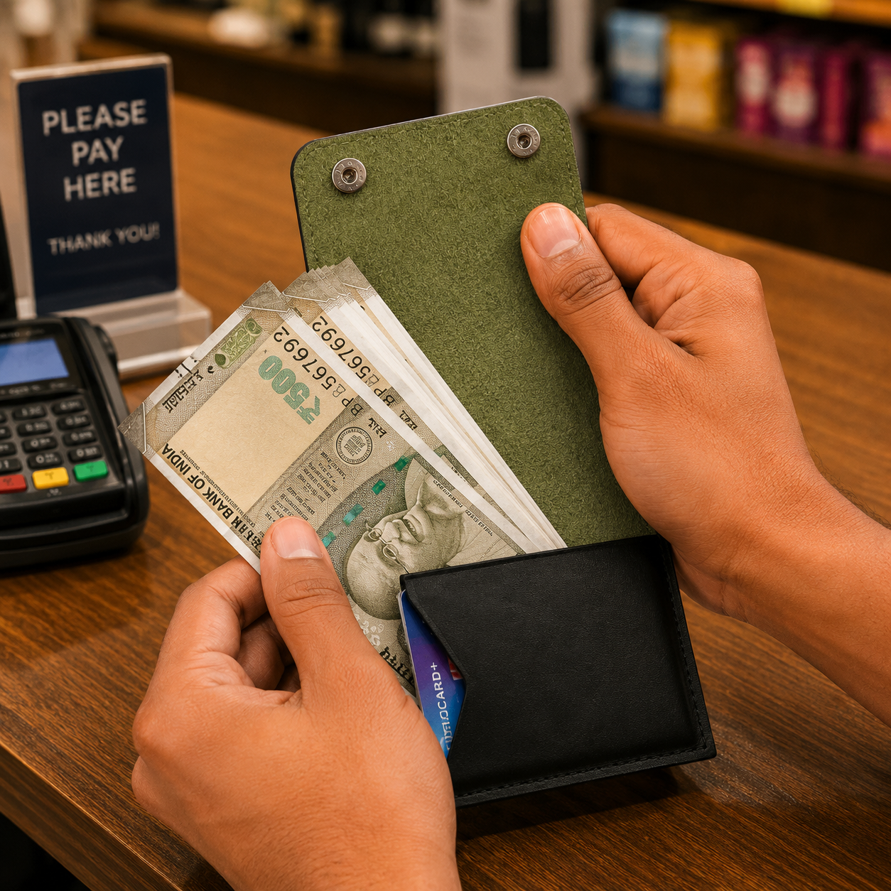 ClickKiss Minimalist Genuine Leather Wallet - Green