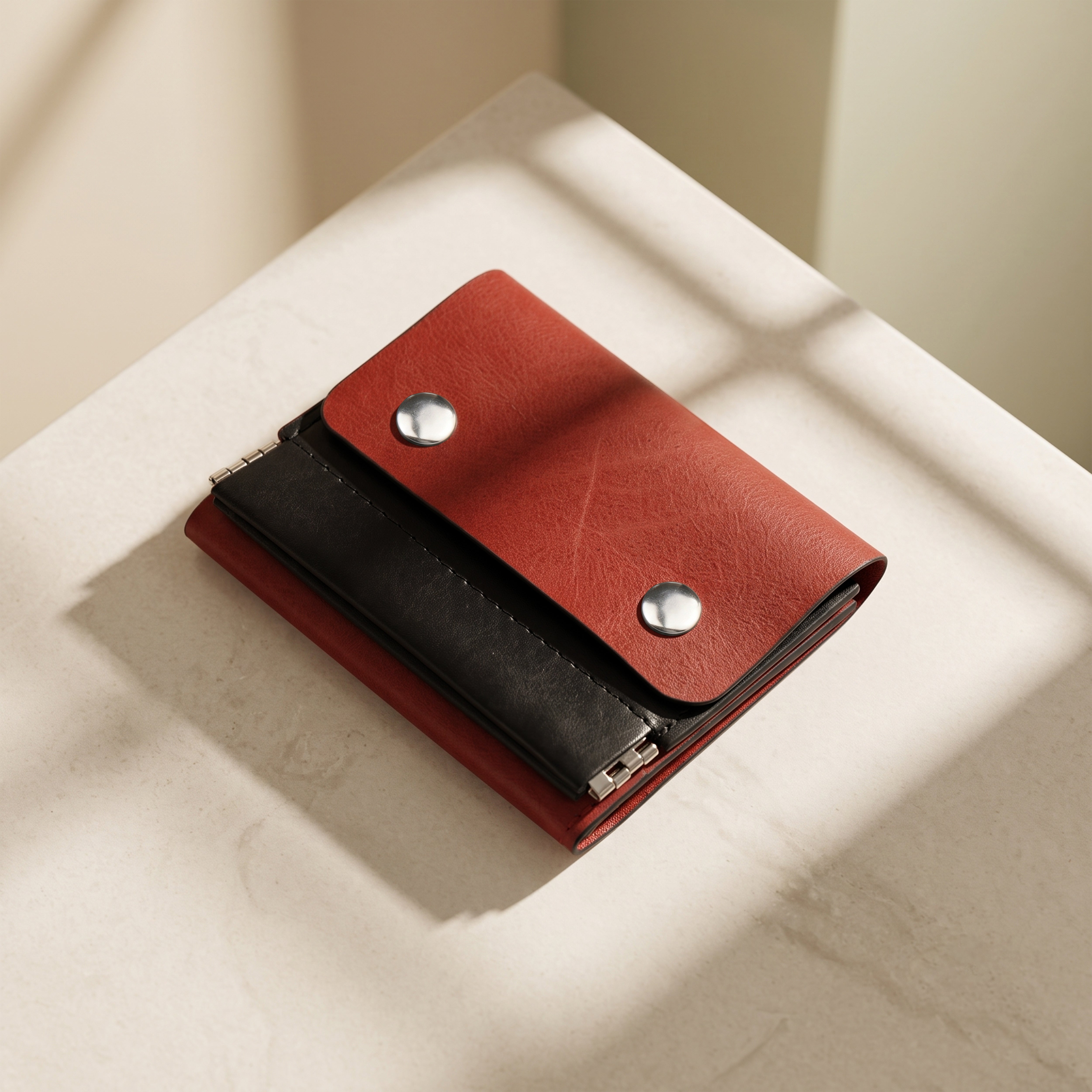 ClickKiss Minimalist Genuine Leather Wallet - Red