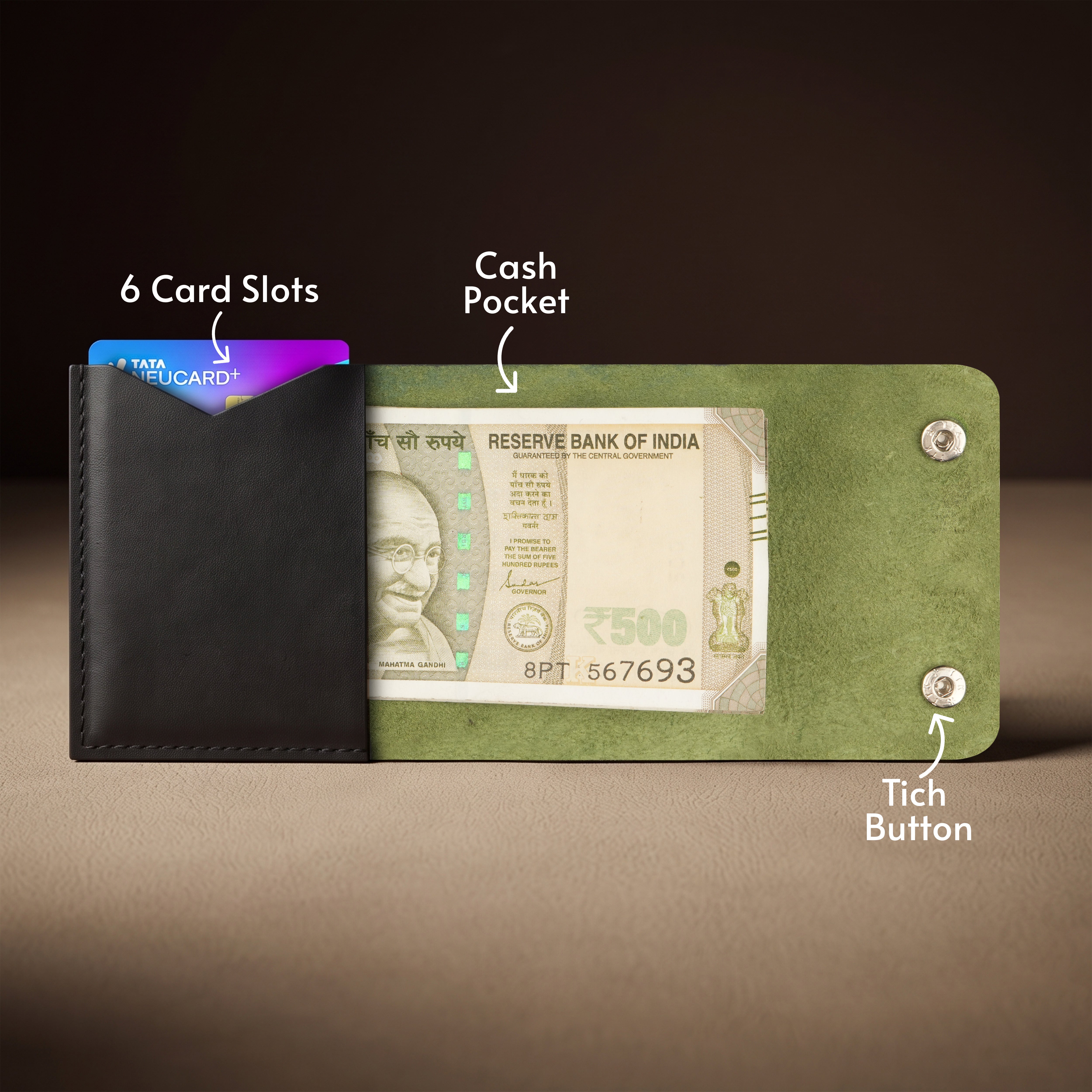 ClickKiss Minimalist Genuine Leather Wallet - Green