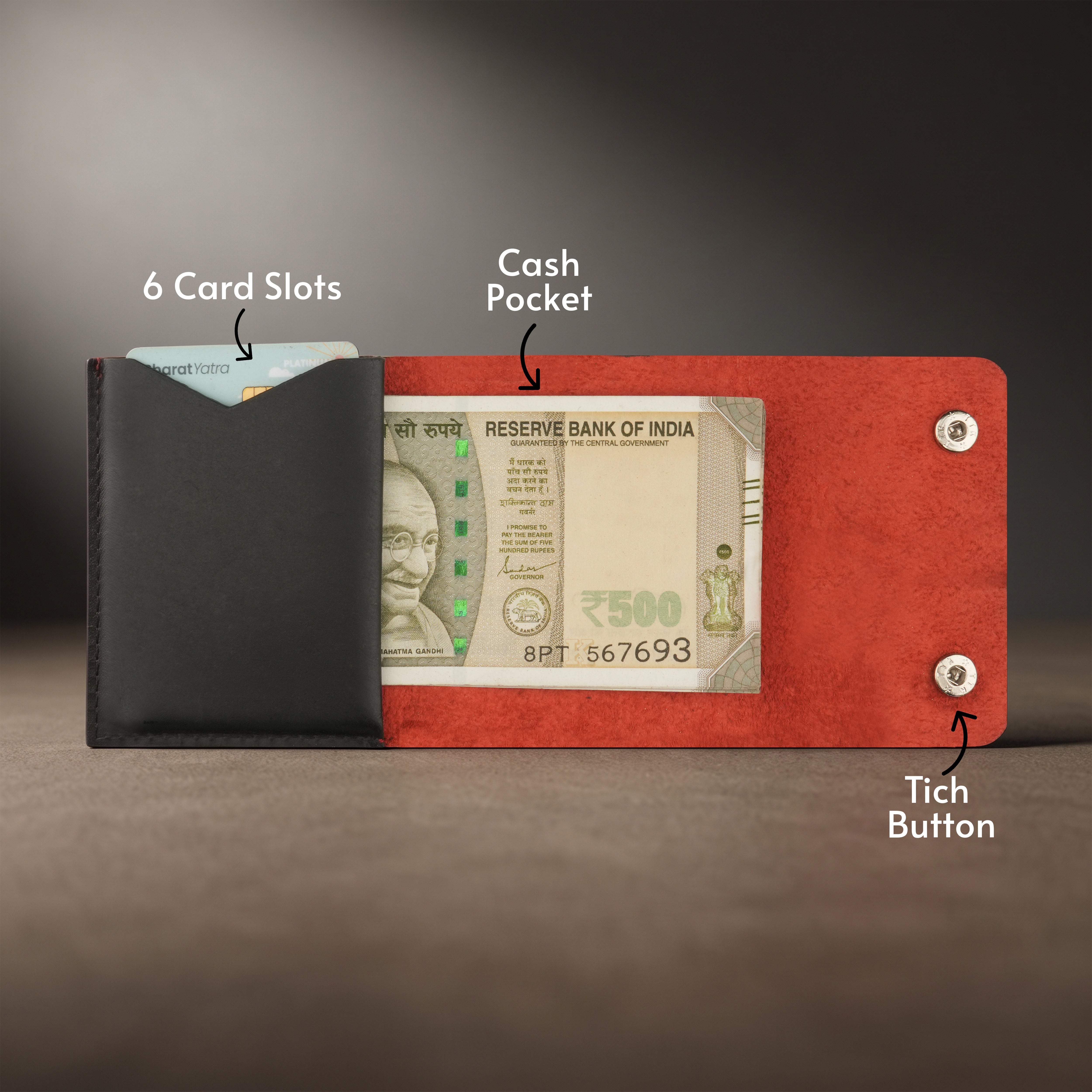 ClickKiss Minimalist Genuine Leather Wallet - Red