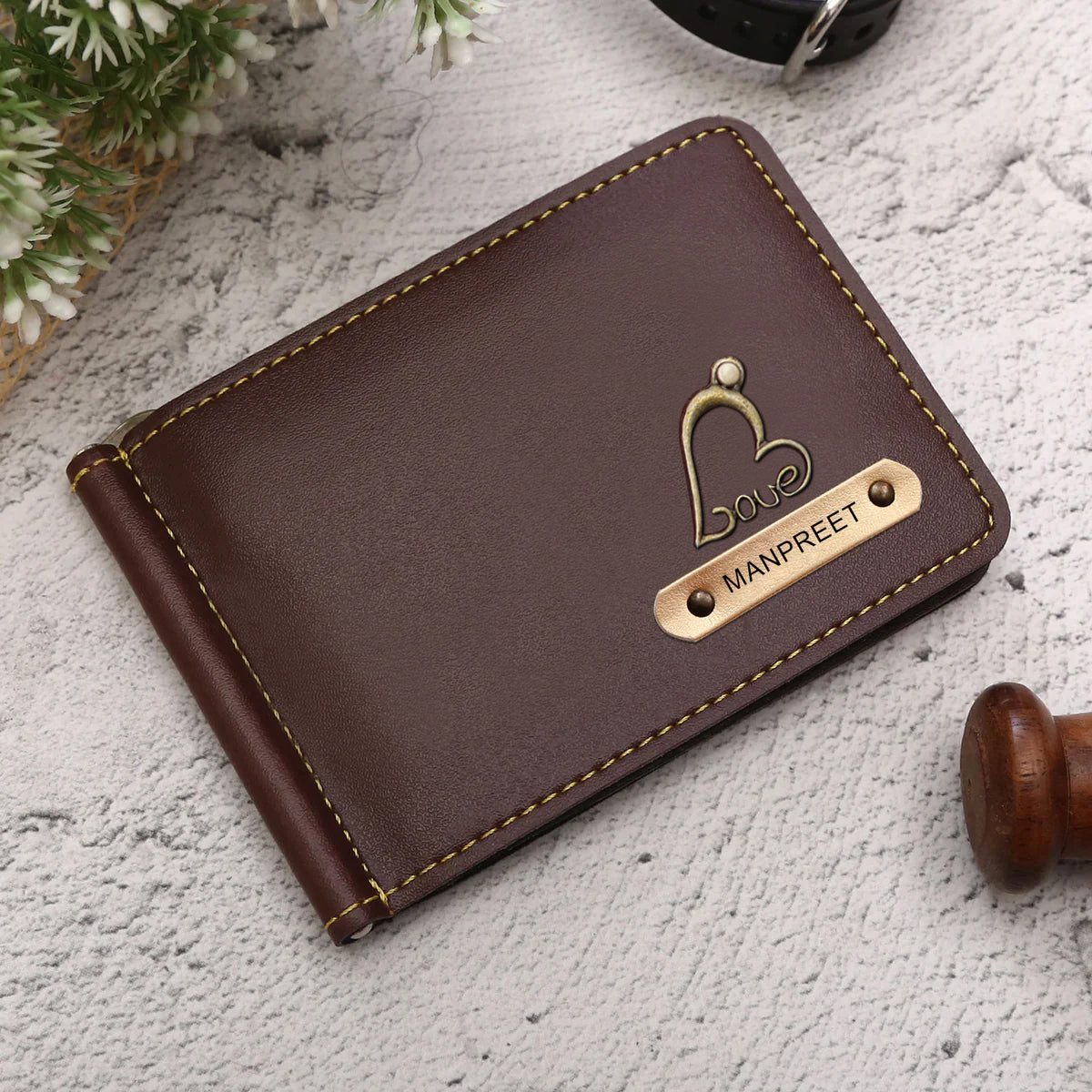 Personalized Money Clip With Name & Charm - Brown