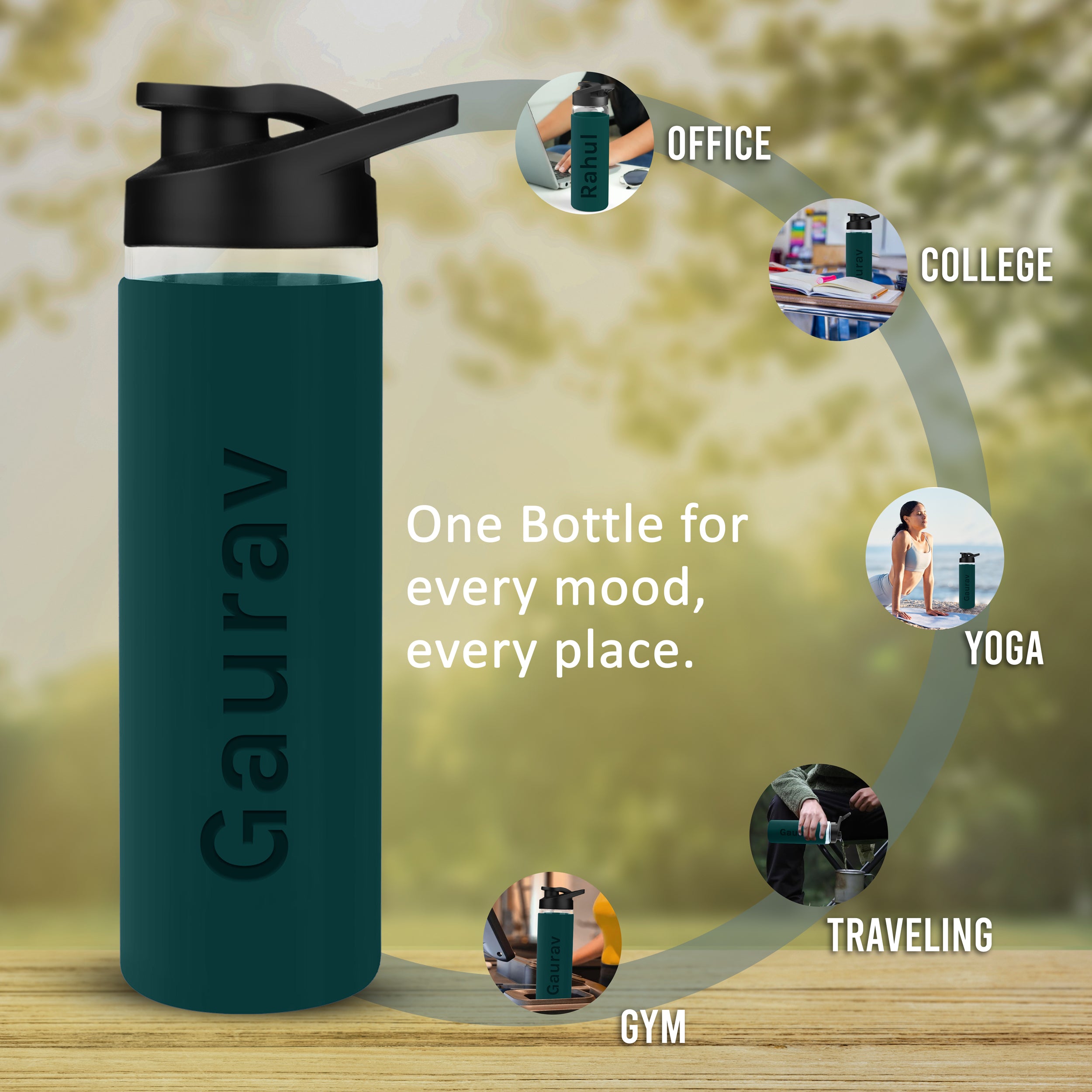 Personalized Pure Wrap Borosilicate Sipper Bottle - Green